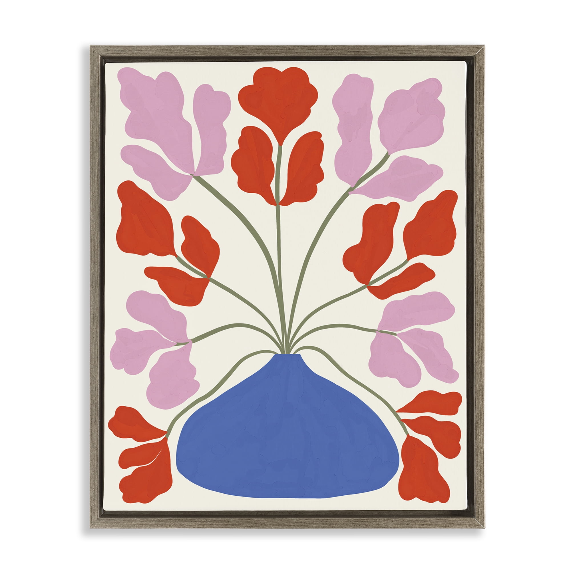 Stupell Industries Bold Symmetrical Flower Pot Plants & Flowers Painting Brown Floater Framed Canvas Art Print Wall Art, 25 x 31