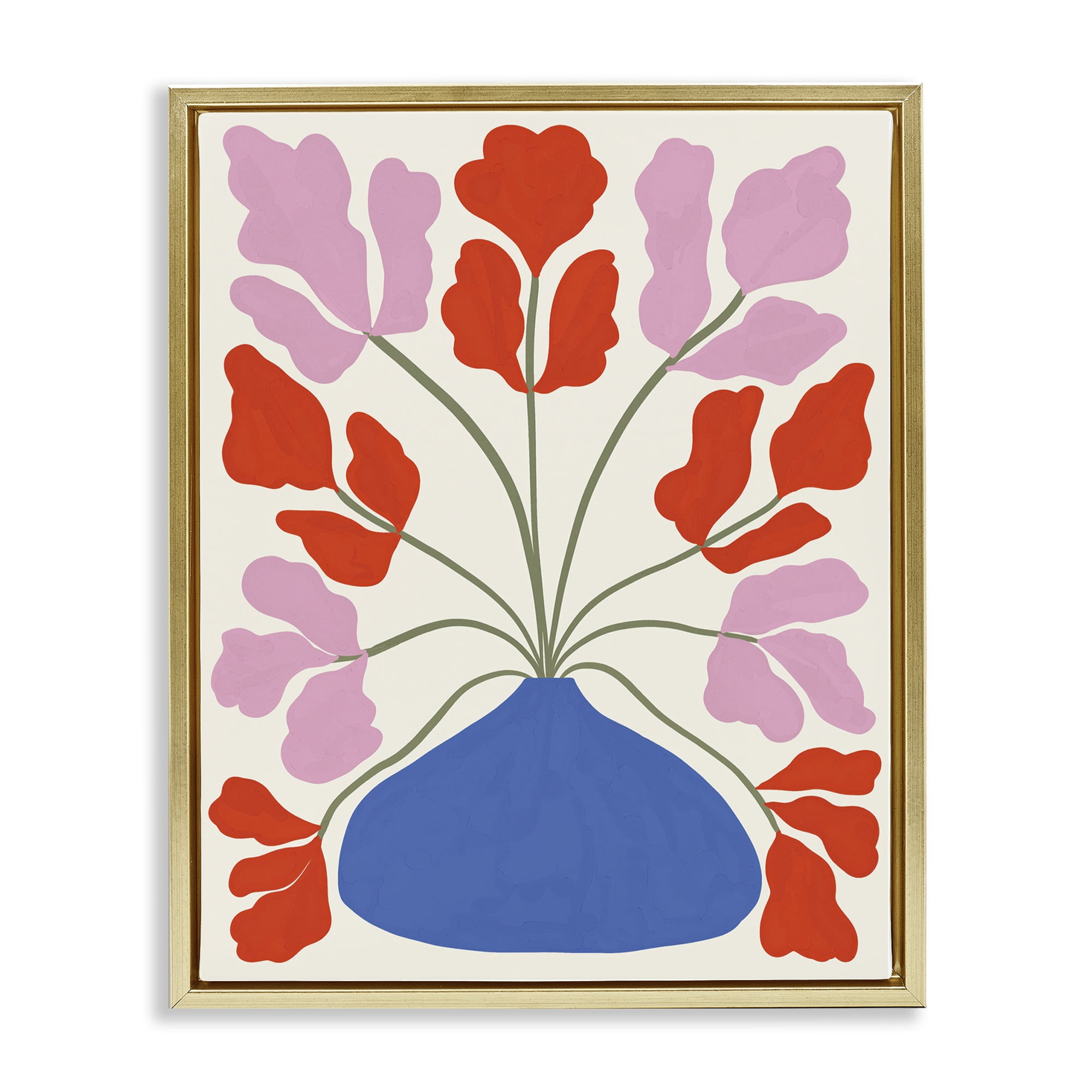 Stupell Industries Bold Symmetrical Flower Pot Plants & Flowers Painting Gold Floater Framed Canvas Art Print Wall Art, 17 x 21