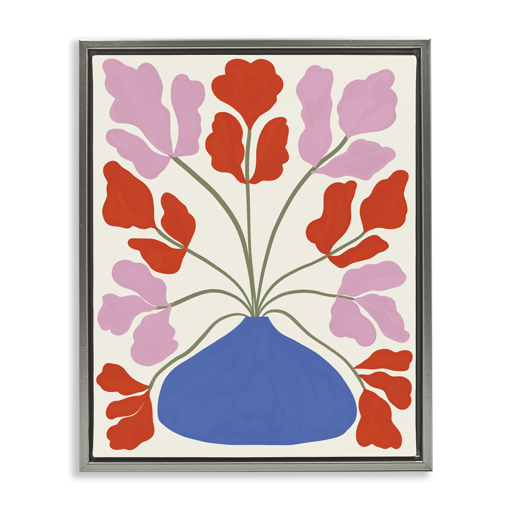 Stupell Industries Bold Symmetrical Flower Pot Plants & Flowers Painting Gray Floater Framed Canvas Art Print Wall Art, 17 x 21