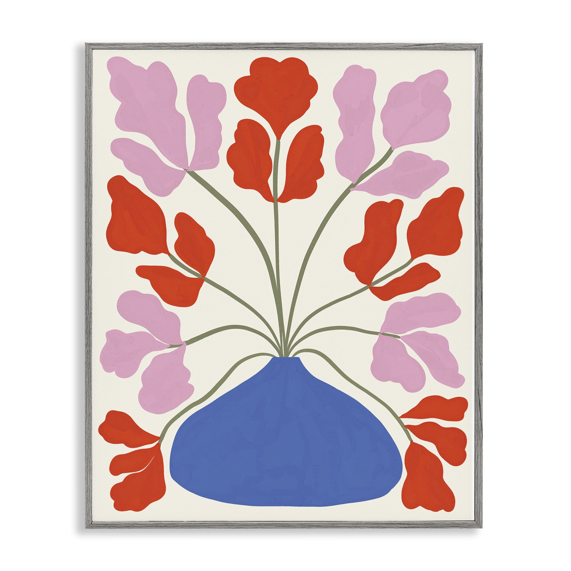 Stupell Industries Bold Symmetrical Flower Pot Plants & Flowers Painting Gray Framed Art Print Wall Art, 11 x 14