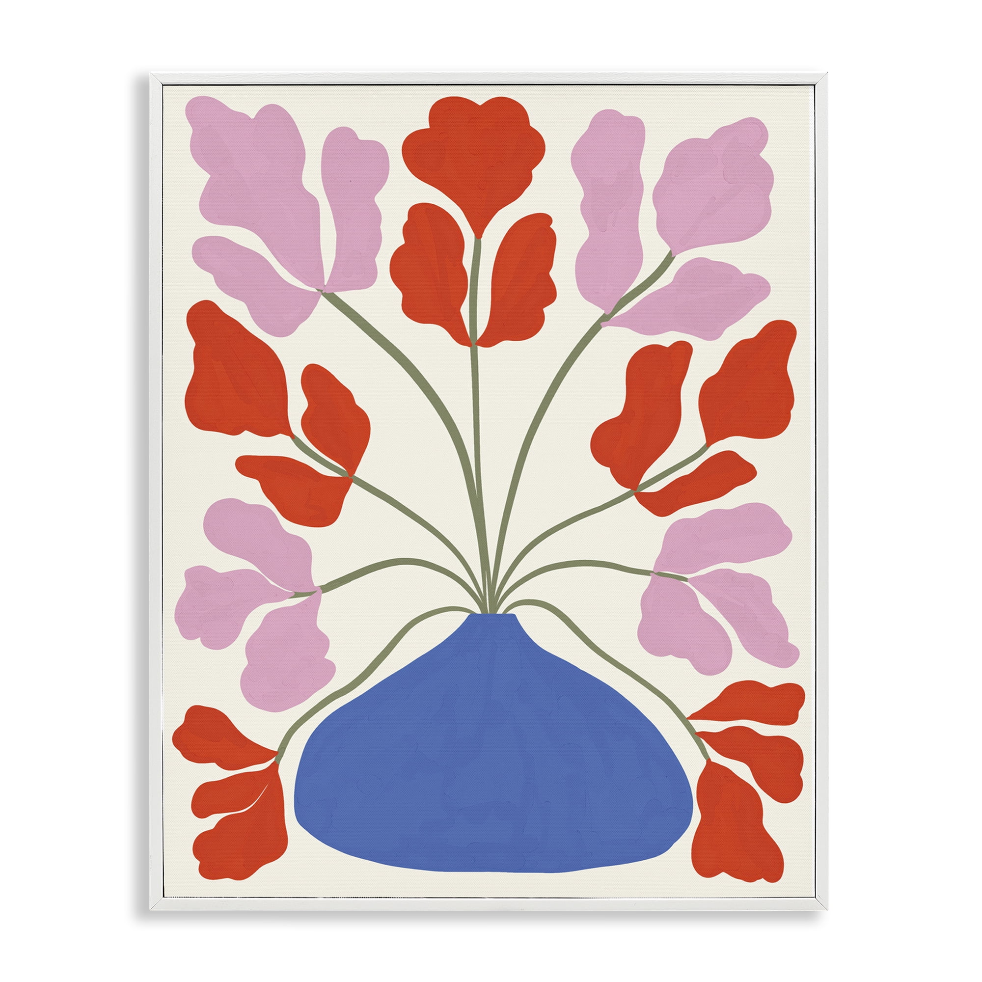 Stupell Industries Bold Symmetrical Flower Pot Plants & Flowers Painting White Framed Art Print Wall Art, 16 x 20