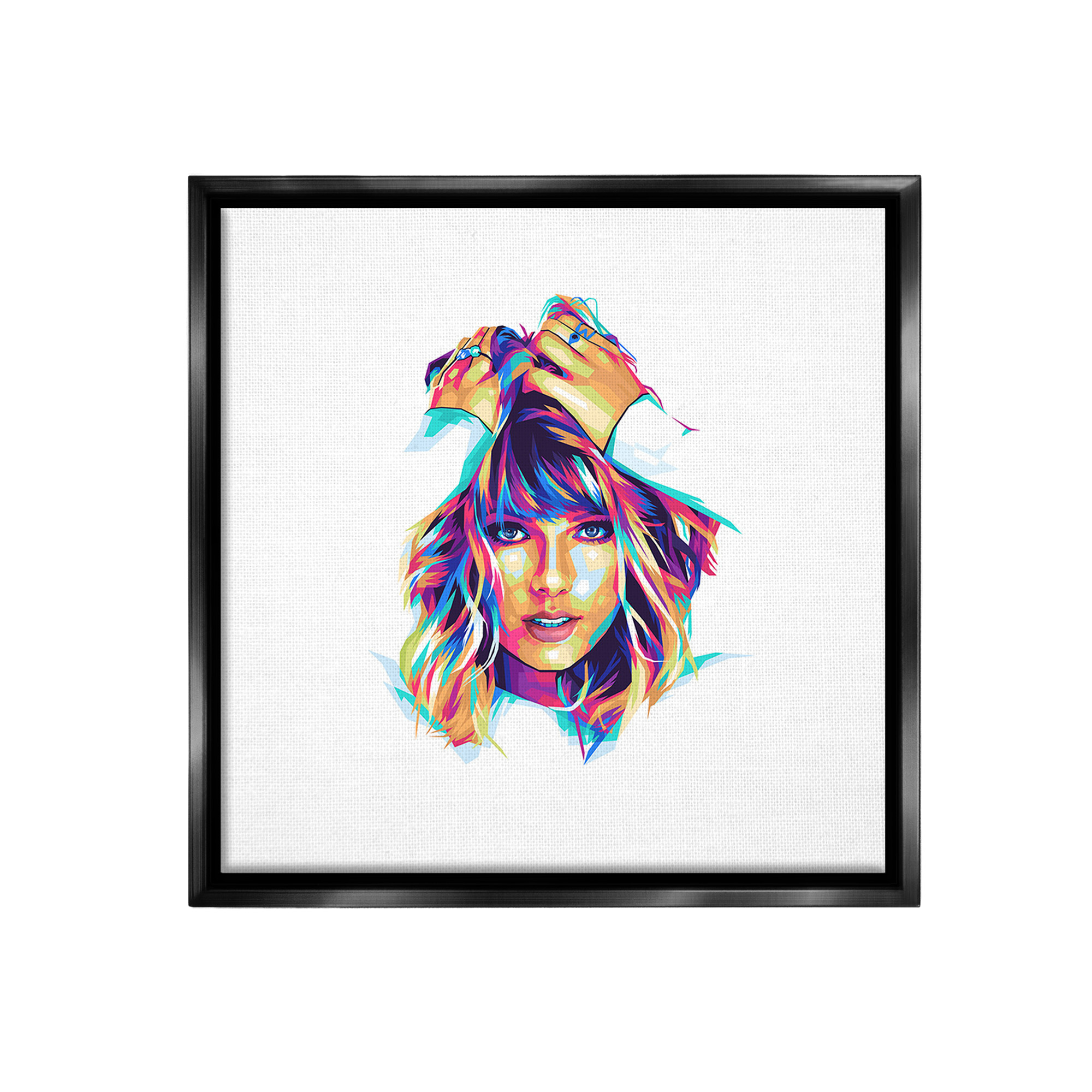 Stupell Industries Bold Taylor on White Abstract Painting Black Floater Framed Canvas Art Print Wall Art, 18 x 18