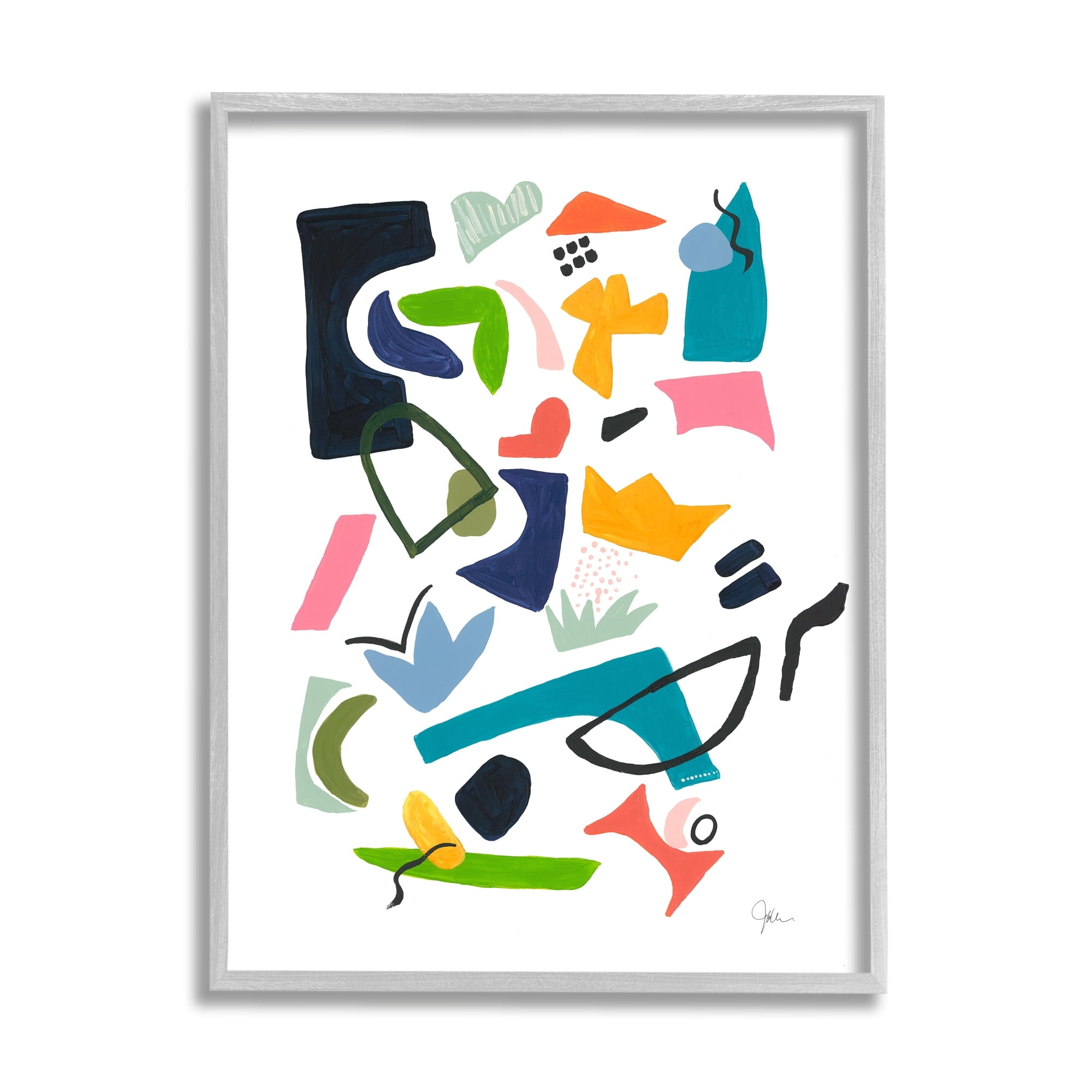 Stupell Industries Bold Tone Shape Abstract Painting Unique Funky Geometry Graphic Art Gray Framed Art Print Wall Art, 16x20, by Jan Weiss
