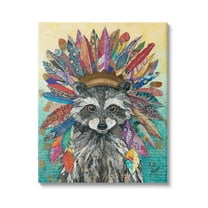 Stupell Industries Bold Tribal Raccoon Mixed Ephemera Collage Painting Painting Gallery Wrapped Canvas Print Wall Art, Design by Lisa Morales