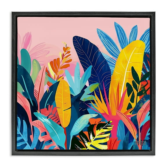 Stupell Industries Bold Tropical Jungle Leaves Botanical & Floral Painting Black Floater Framed Canvas Art Print Wall Art, 18 x 18