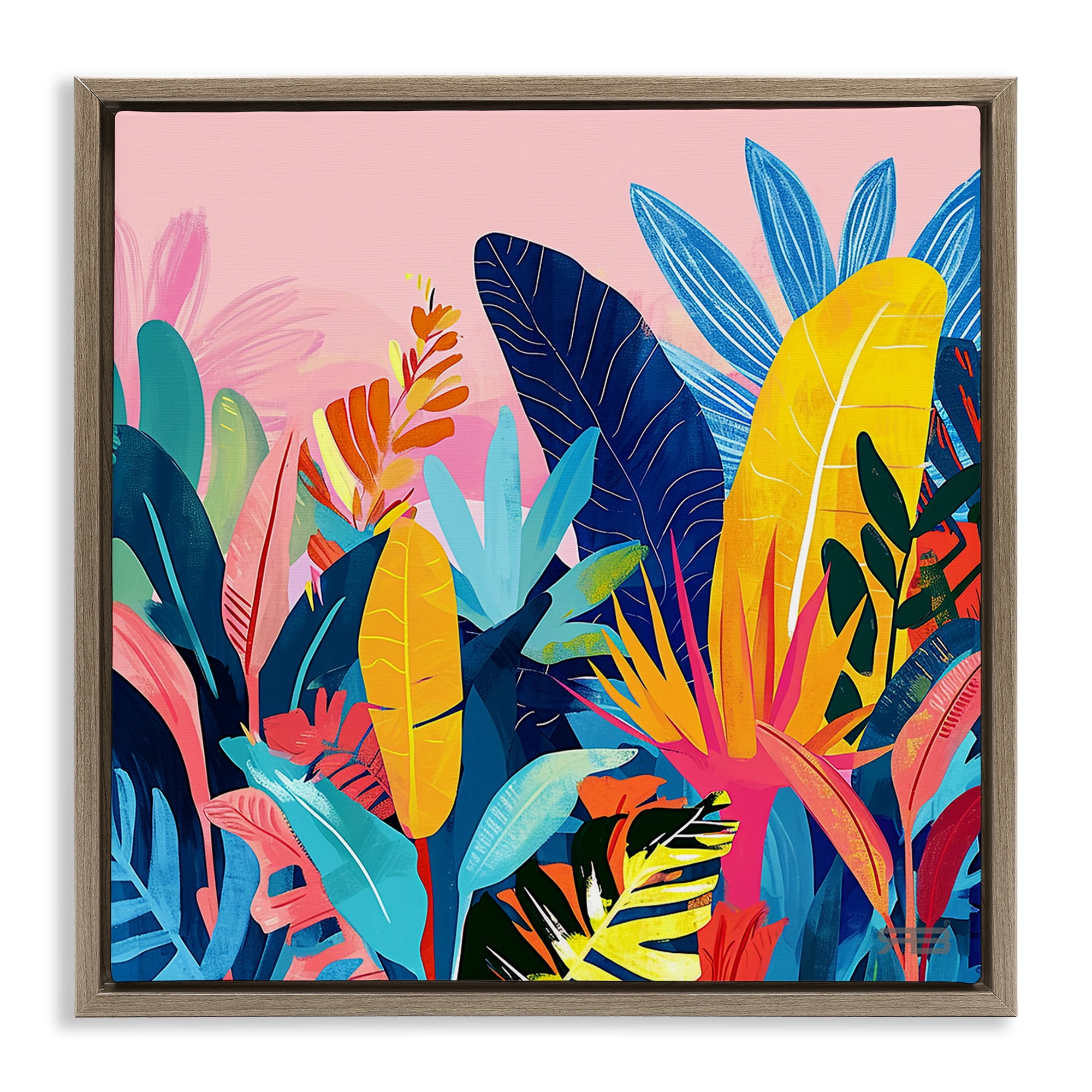 Stupell Industries Bold Tropical Jungle Leaves Botanical & Floral Painting Brown Floater Framed Canvas Art Print Wall Art, 25 x 25