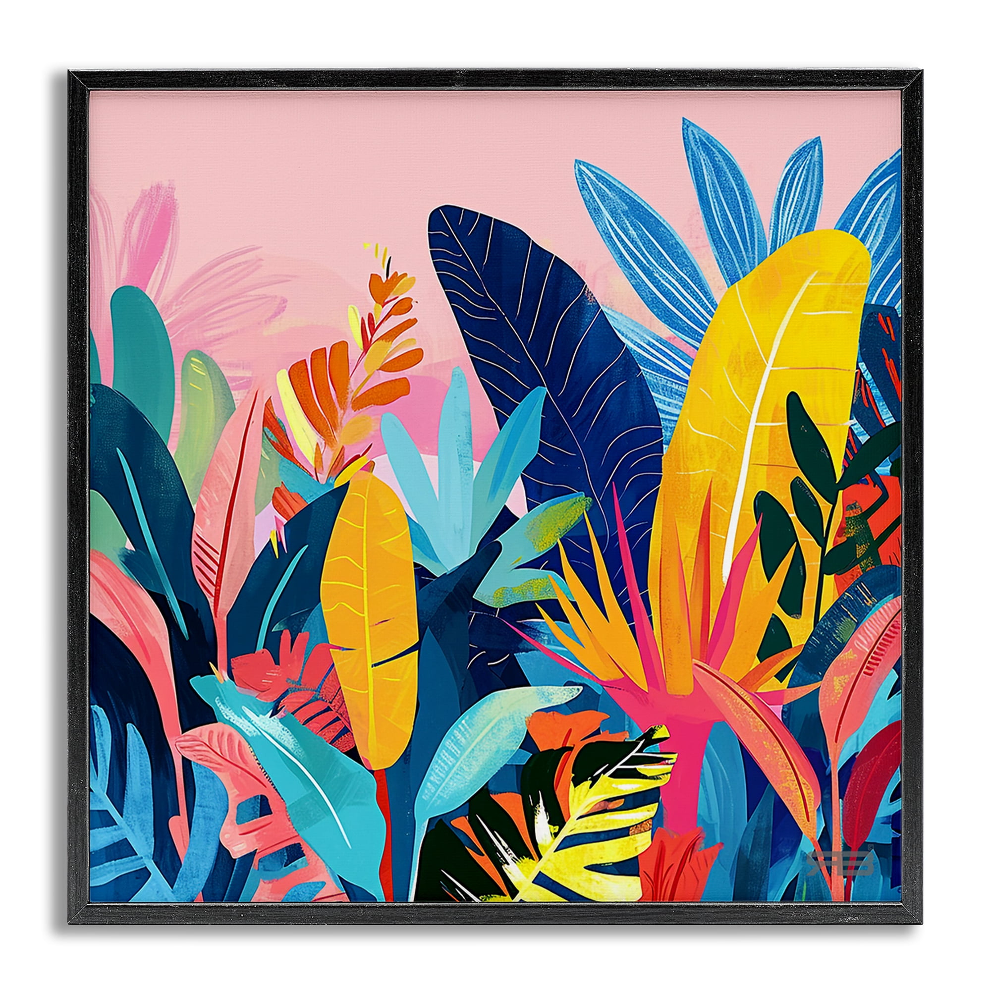 Stupell Industries Bold Tropical Jungle Leaves Botanical & Floral Painting Gray Framed Art Print Wall Art, 12 x 12