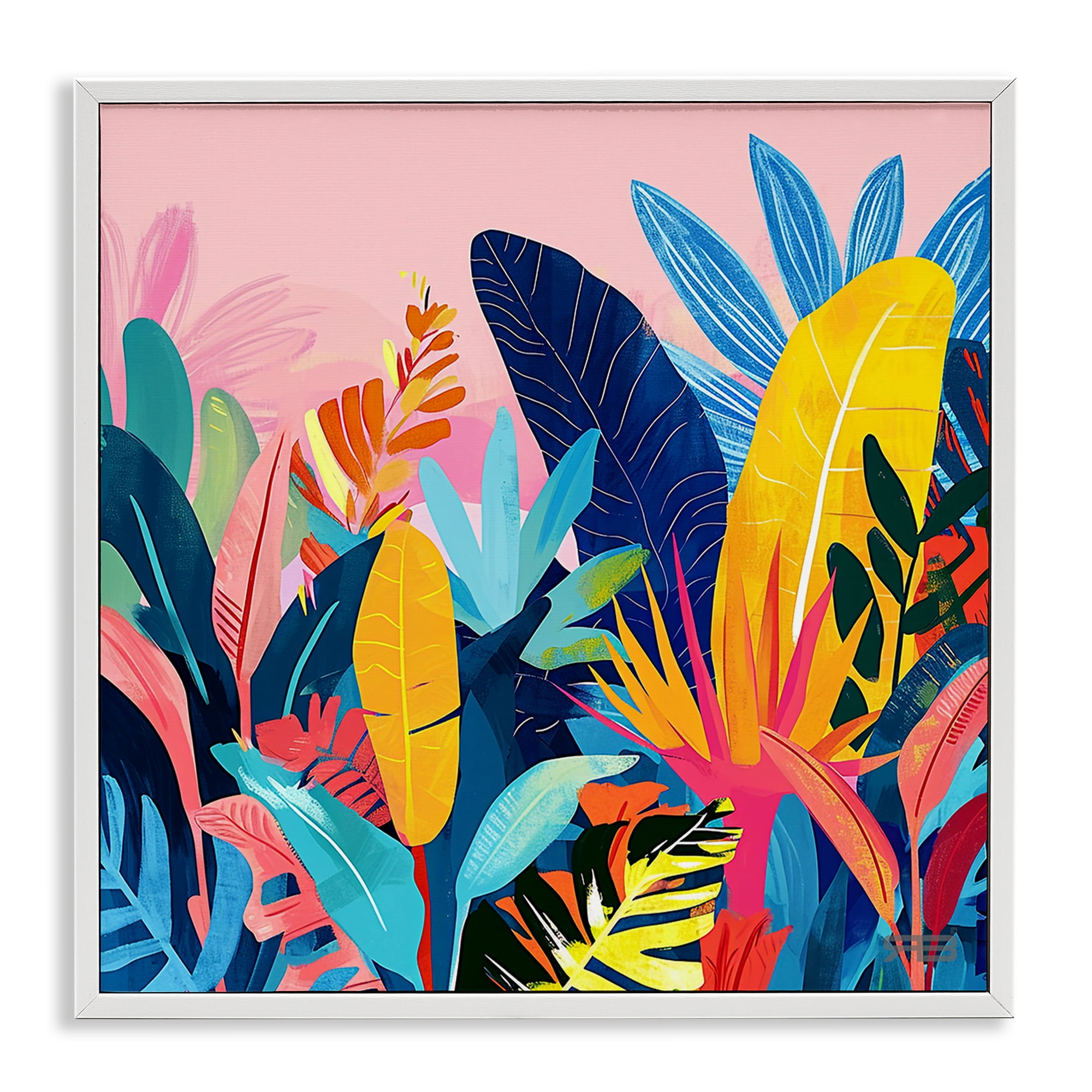 Stupell Industries Bold Tropical Jungle Leaves Botanical & Floral Painting White Framed Art Print Wall Art, 24 x 24