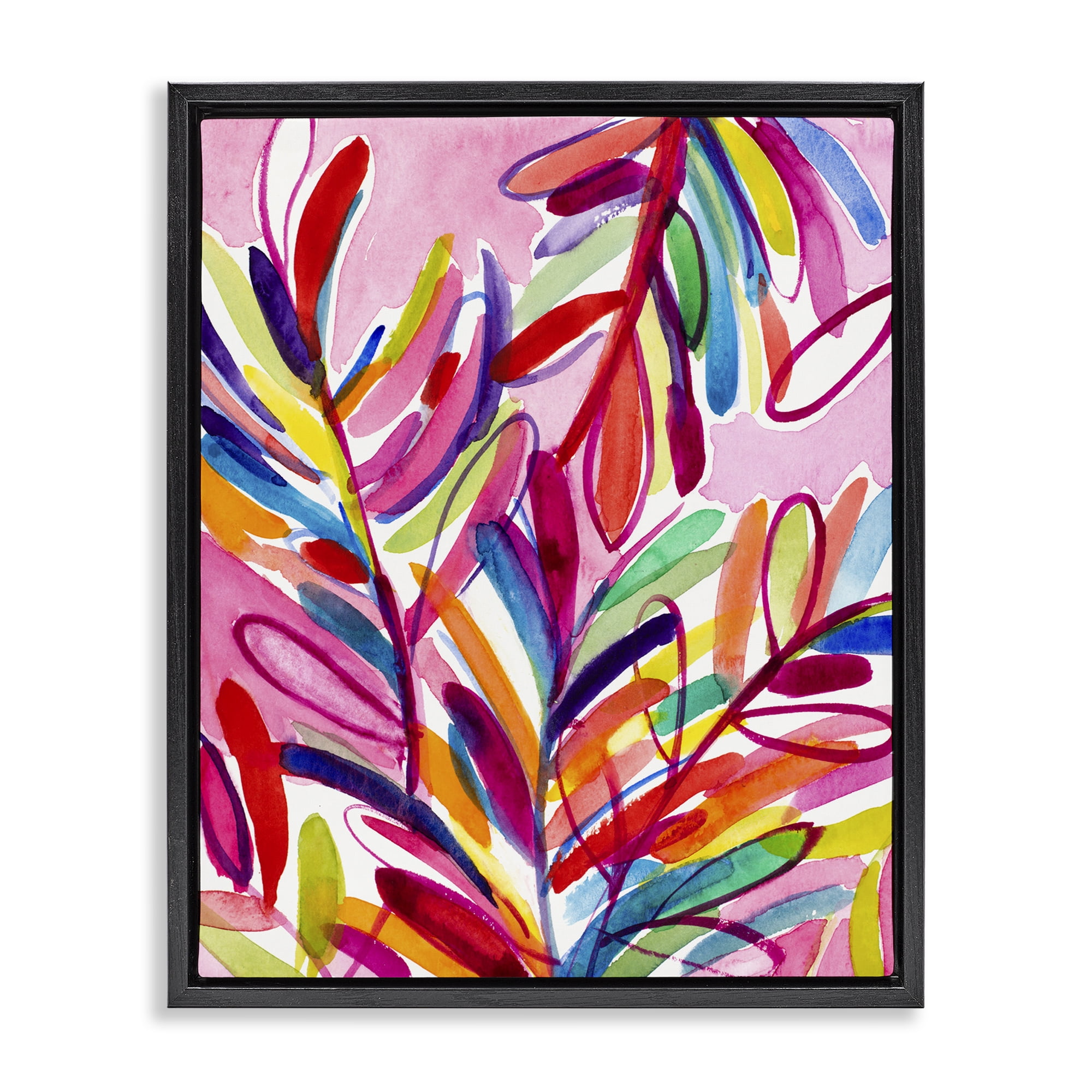 Stupell Industries Bold Tropical Leaves Botanical & Floral Painting Black Floater Framed Art Print Wall Art, 25 x 31