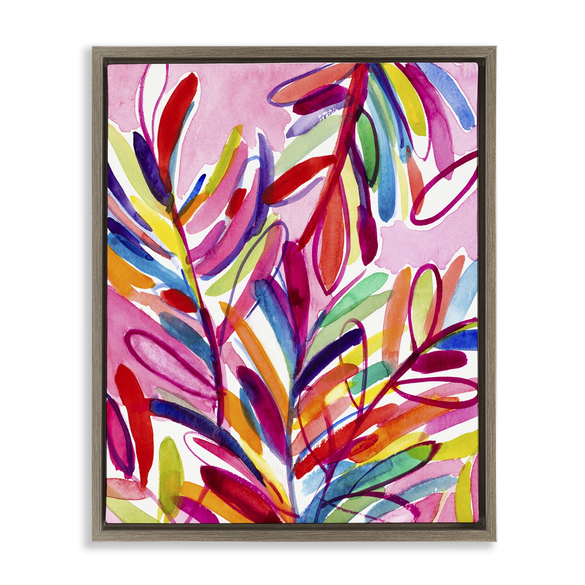 Stupell Industries Bold Tropical Leaves Botanical & Floral Painting Brown Floater Framed Art Print Wall Art, 17 x 21