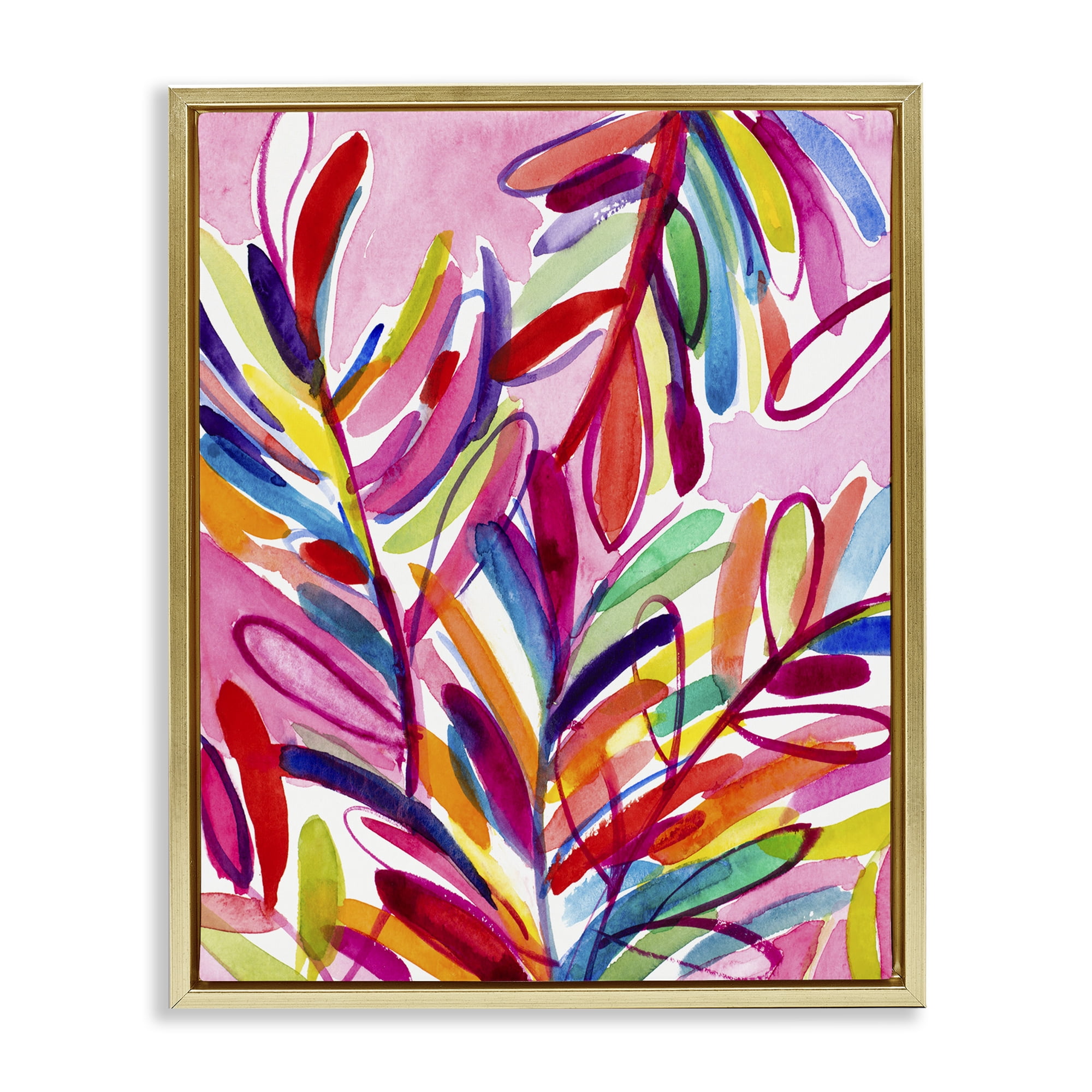 Stupell Industries Bold Tropical Leaves Botanical & Floral Painting Gold Floater Framed Art Print Wall Art, 17 x 21