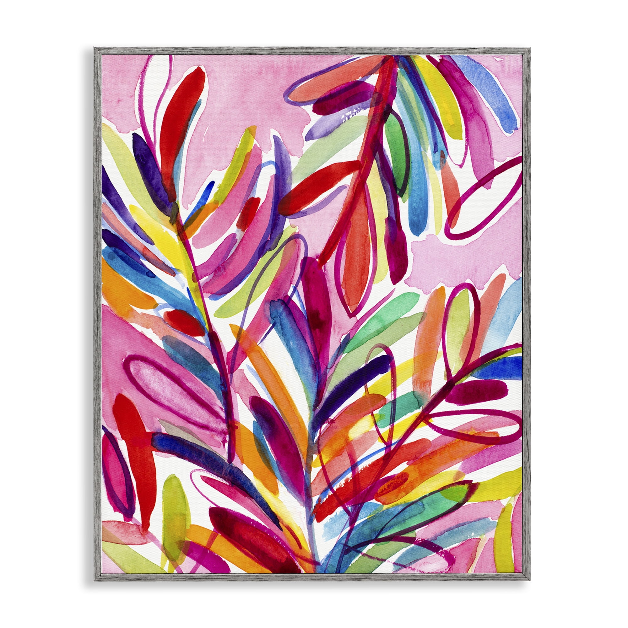Stupell Industries Bold Tropical Leaves Botanical & Floral Painting Gray Framed Art Print Wall Art, 16 x 20
