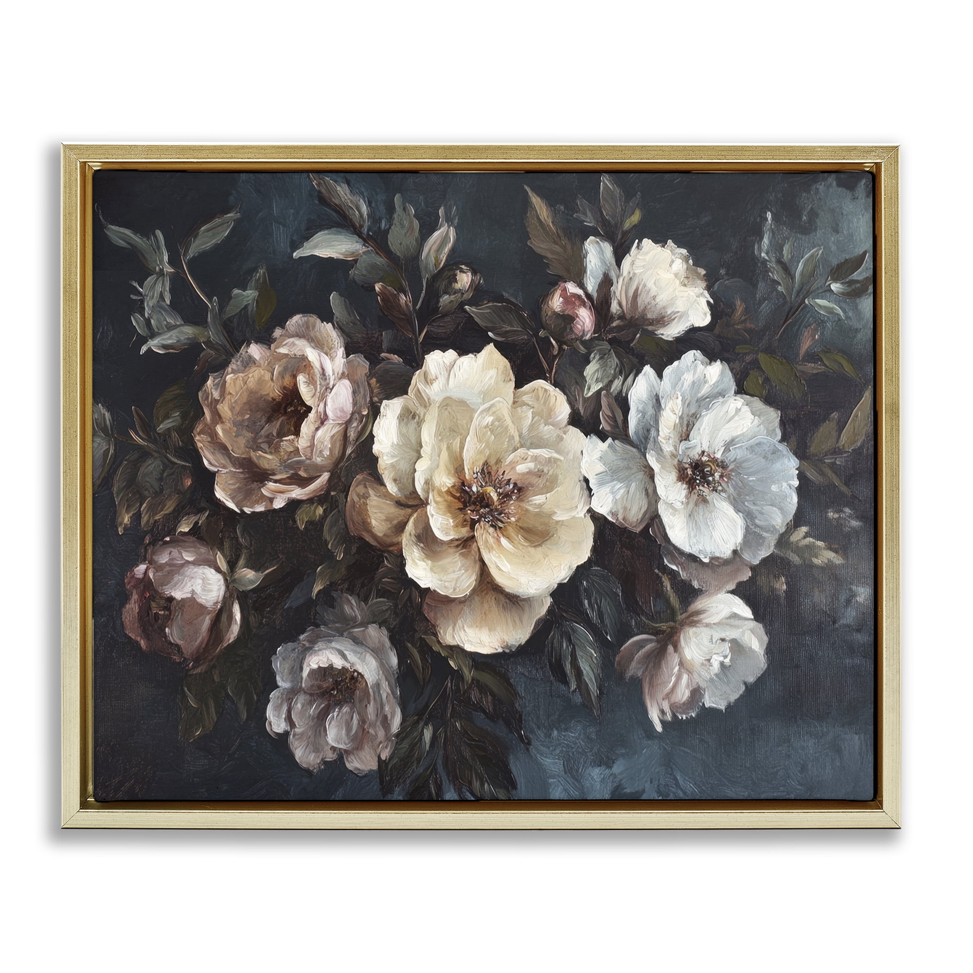 Stupell Industries Bold Vintage Blooms Plants & Flowers Painting Gold Floater Framed Canvas Art Print Wall Art, 21 x 17