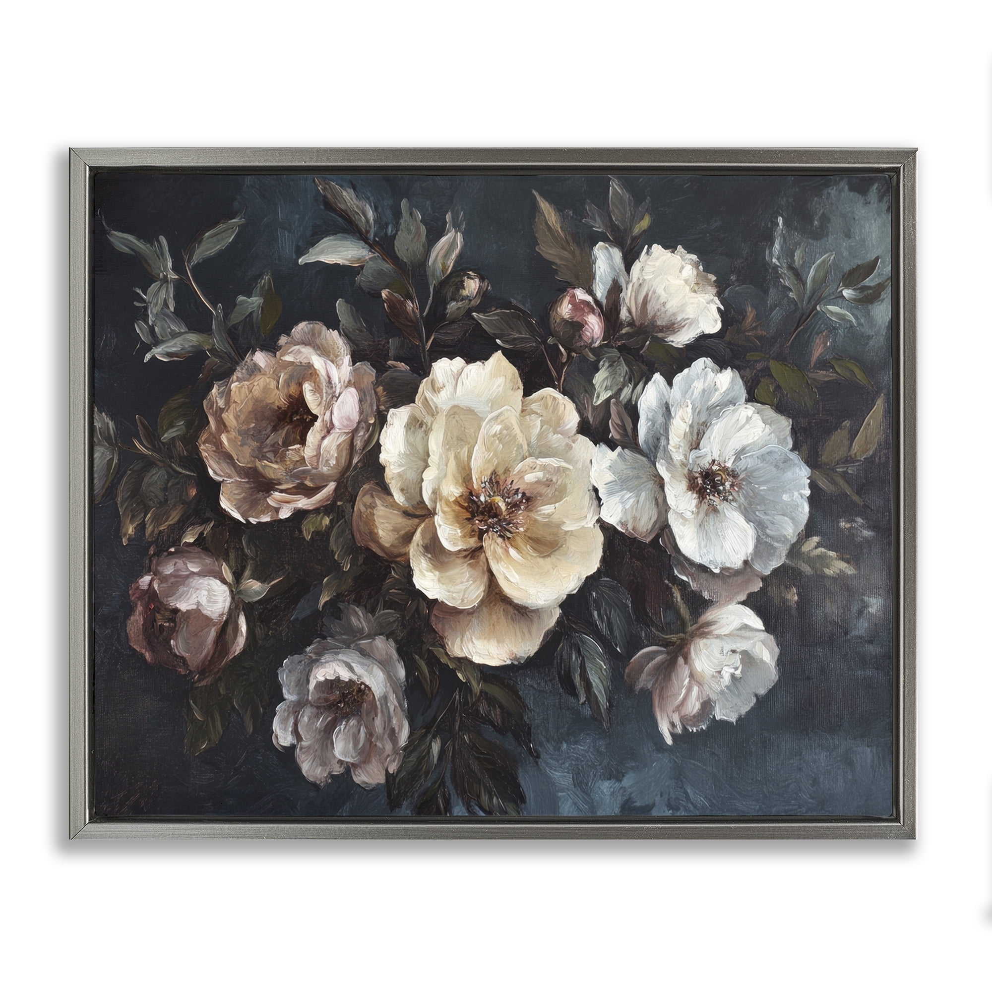 Stupell Industries Bold Vintage Blooms Plants & Flowers Painting Gray Floater Framed Canvas Art Print Wall Art, 21 x 17