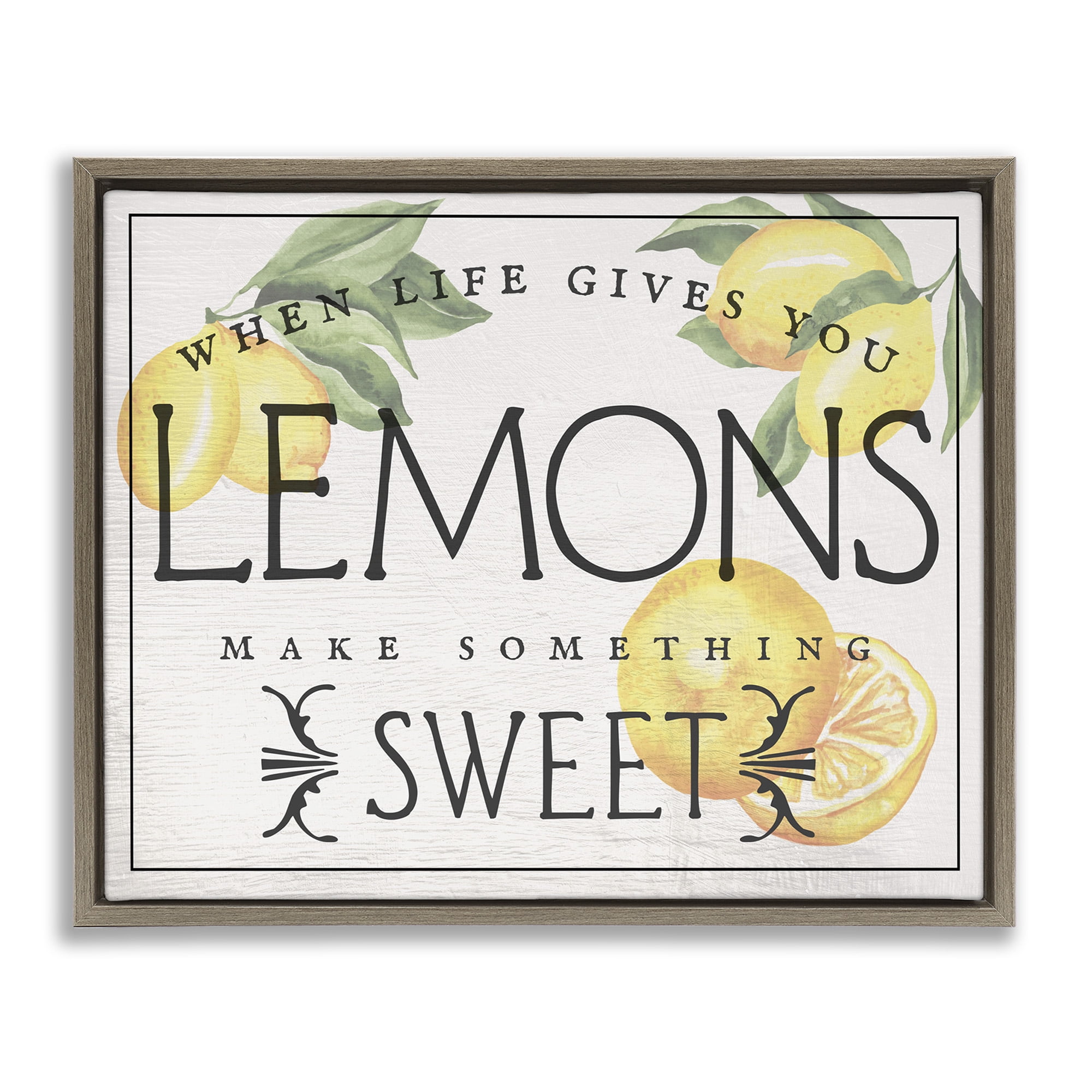 Stupell Industries Bold Vintage Life Gives Lemons Food & Beverage Painting Brown Floater Framed Canvas Art Print Wall Art, 21 x 17
