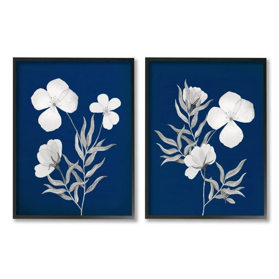 Stupell Industries Bold White Anemone Sprigs Graphic Art Black Framed Art Print Wall Art, Set of 2, Design by Kourtni Gunn
