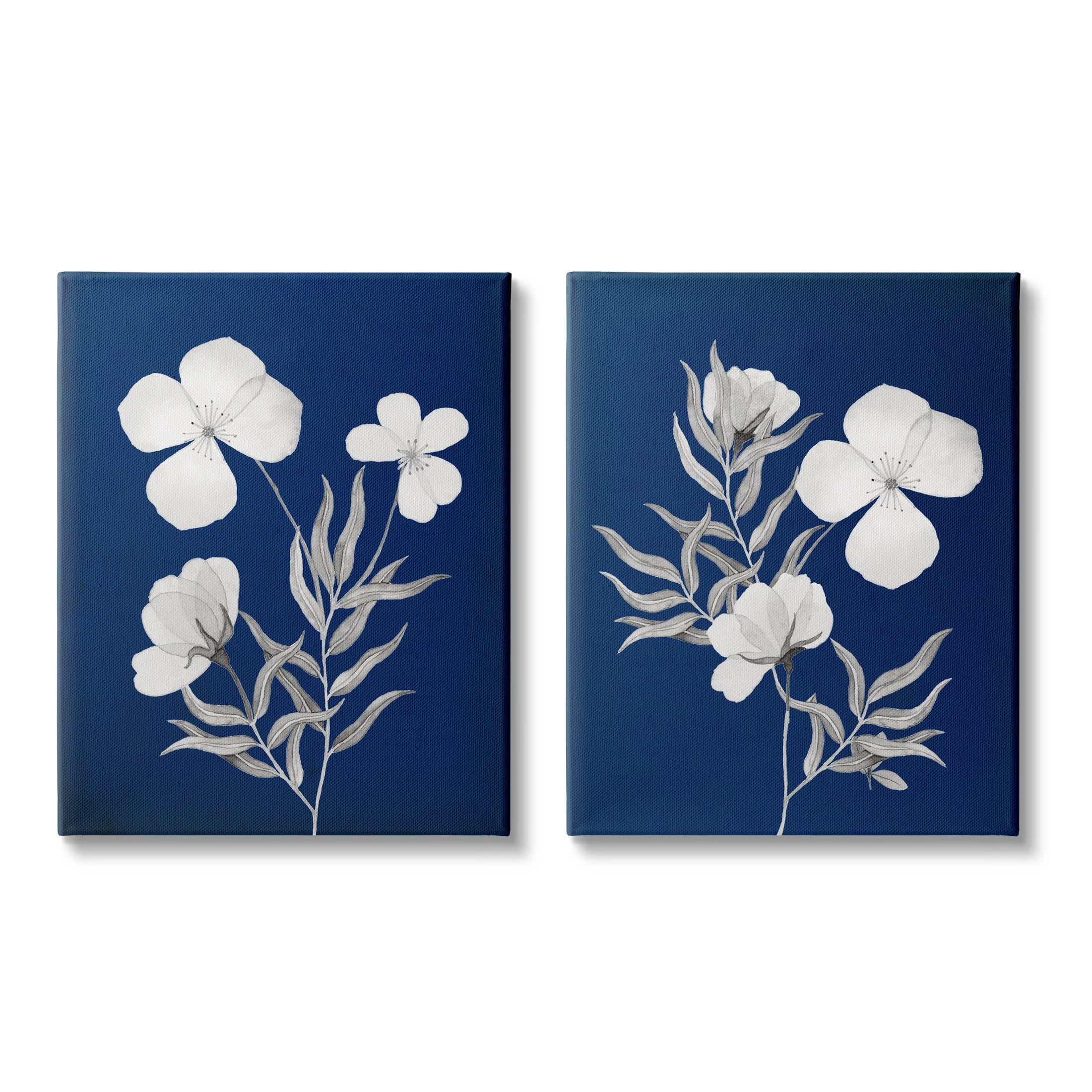 Stupell Industries Bold White Anemone Sprigs Graphic Art Gallery Wrapped Canvas Print Wall Art, Set of 2, Design by Kourtni Gunn