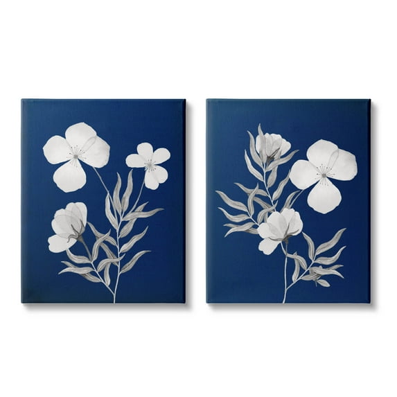 Stupell Industries Bold White Anemone Sprigs Graphic Art Gallery Wrapped Canvas Print Wall Art, Set of 2, Design by Kourtni Gunn