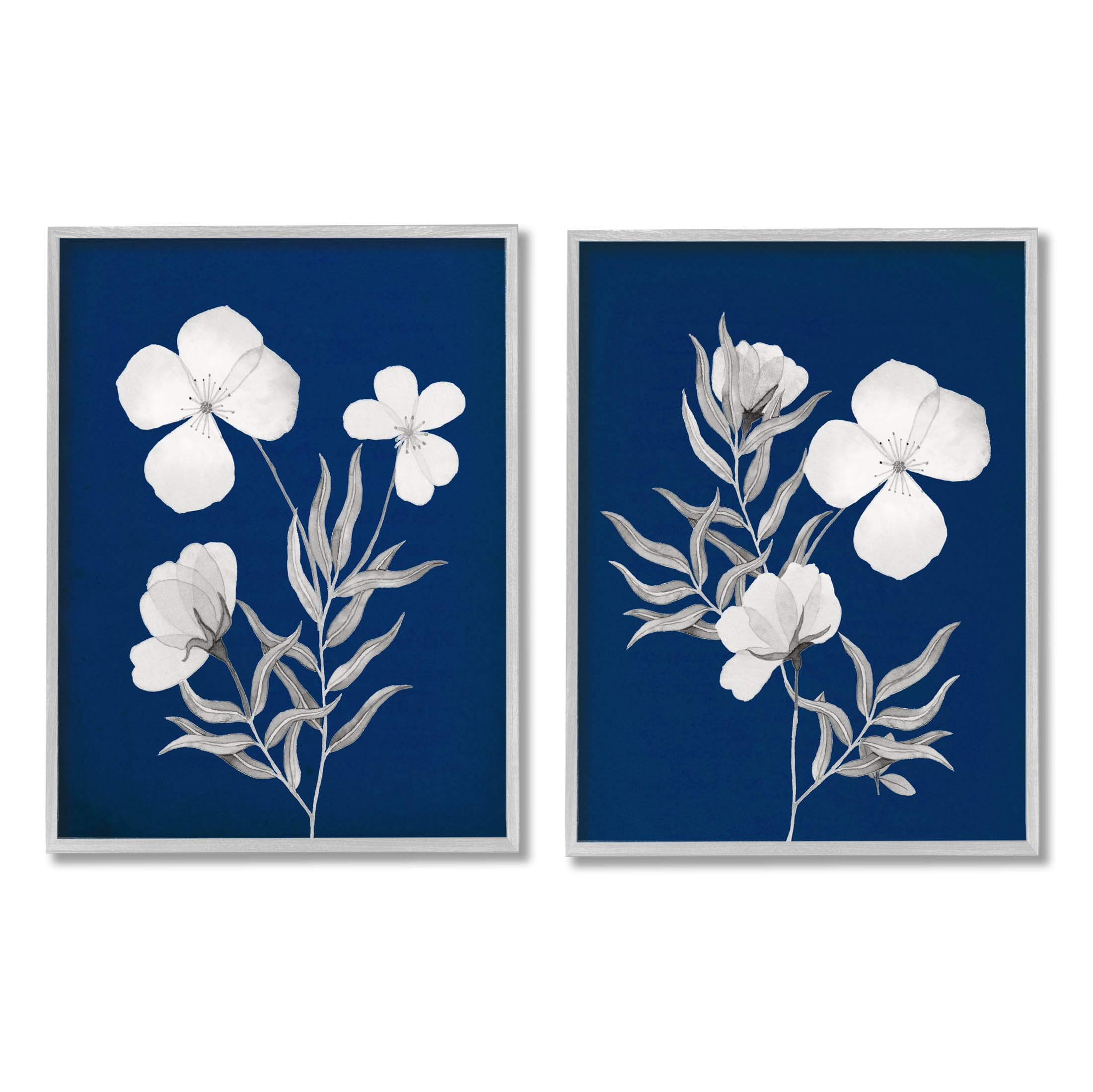 Stupell Industries Bold White Anemone Sprigs Graphic Art Gray Framed Art Print Wall Art, Set of 2, Design by Kourtni Gunn