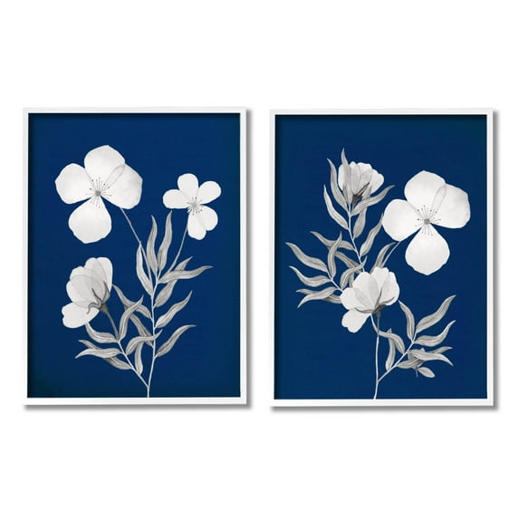 Stupell Industries Bold White Anemone Sprigs Graphic Art White Framed Art Print Wall Art, Set of 2, Design by Kourtni Gunn