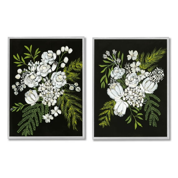 Stupell Industries Bold White Flower Blossoms Graphic Art Gray Framed Art Print Wall Art, Set of 2, Design by Regina Moore