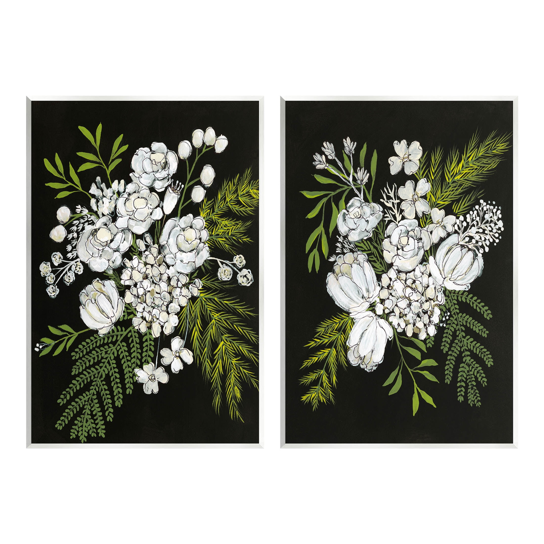 Stupell Industries Bold White Flower Blossoms Graphic Art Unframed Art Print Wall Art, Set of 2, Design by Regina Moore
