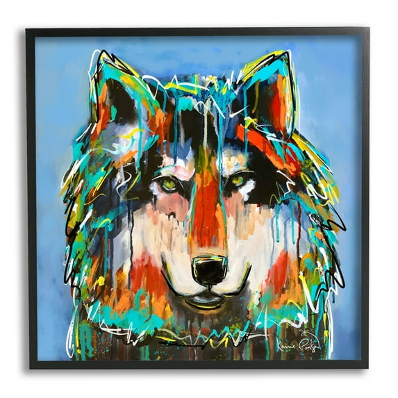 Stupell Industries Bold Wolf Dripping Paint Saturated Graffiti Street Style Painting Black Framed Art Print Wall Art, Design by Karrie Evenson