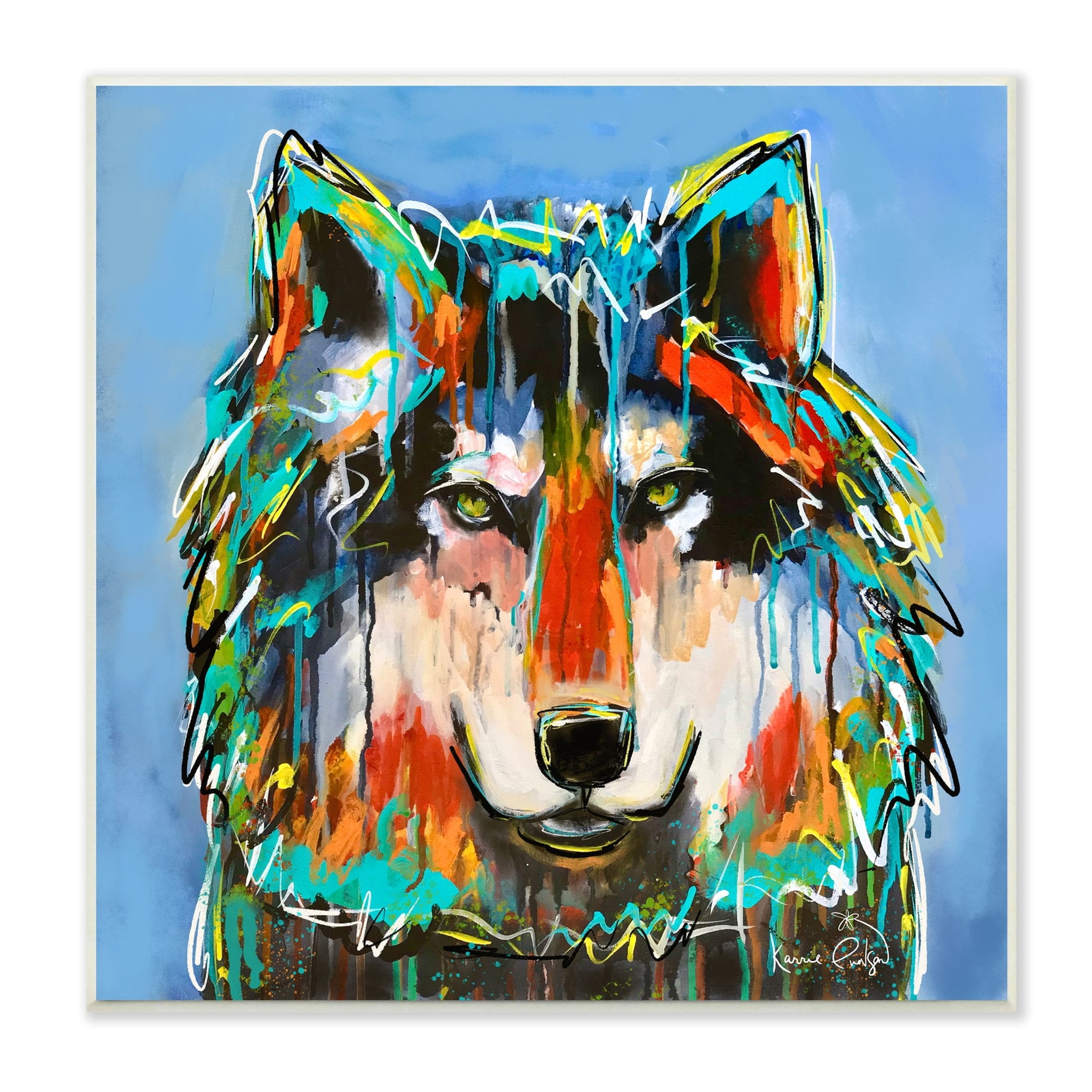 Stupell Industries Bold Wolf Dripping Paint Saturated Graffiti Street Style Painting Unframed Art Print Wall Art, Design by Karrie Evenson