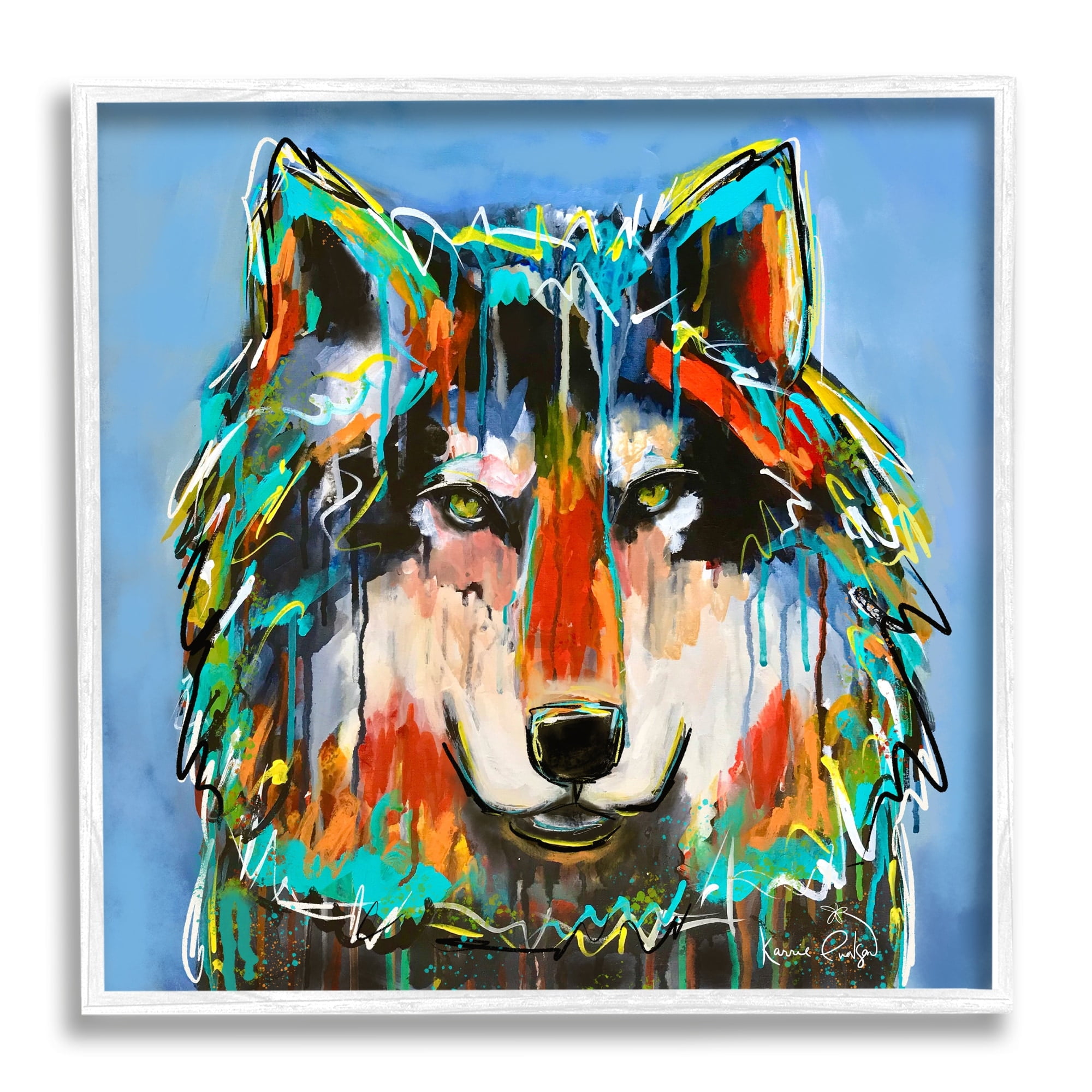 Stupell Industries Bold Wolf Dripping Paint Saturated Graffiti Street Style Painting White Framed Art Print Wall Art, Design by Karrie Evenson