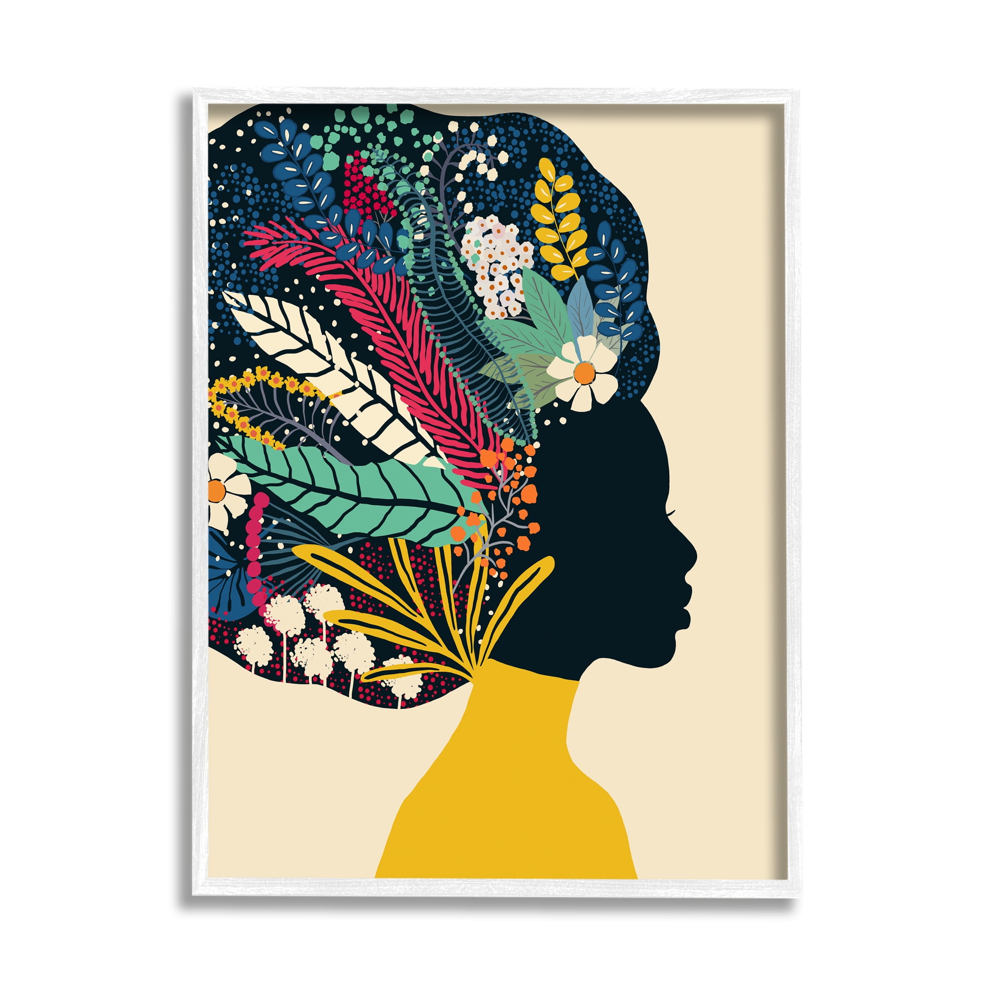 Stupell Industries Bold Woman Botanical Blooms Motif Yellow Accent Framed Wall Art, Design by Ioana Horvat