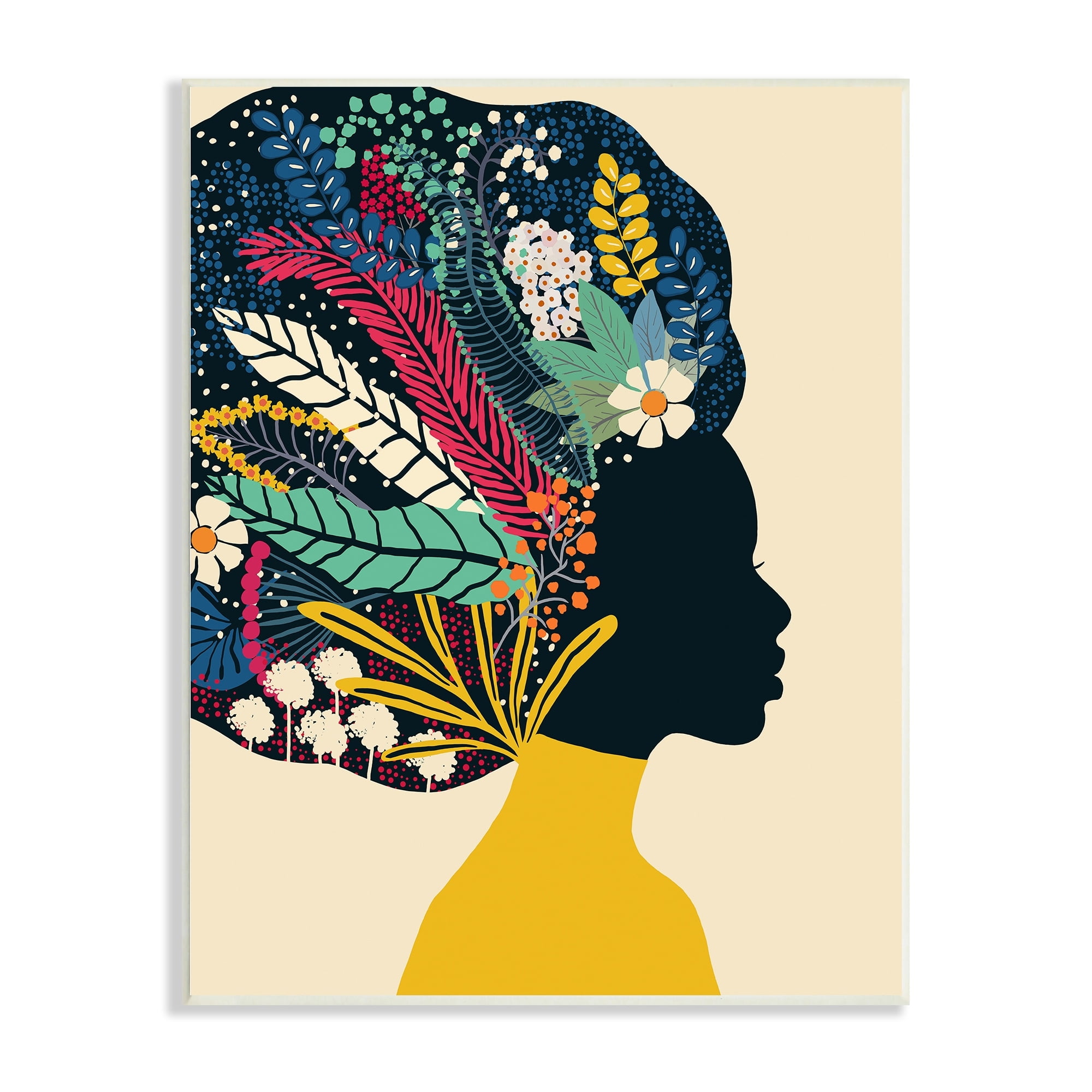 Stupell Industries Bold Woman Botanical Blooms Motif Yellow Accent Wood Wall Art, 10 x 15, Design by Ioana Horvat