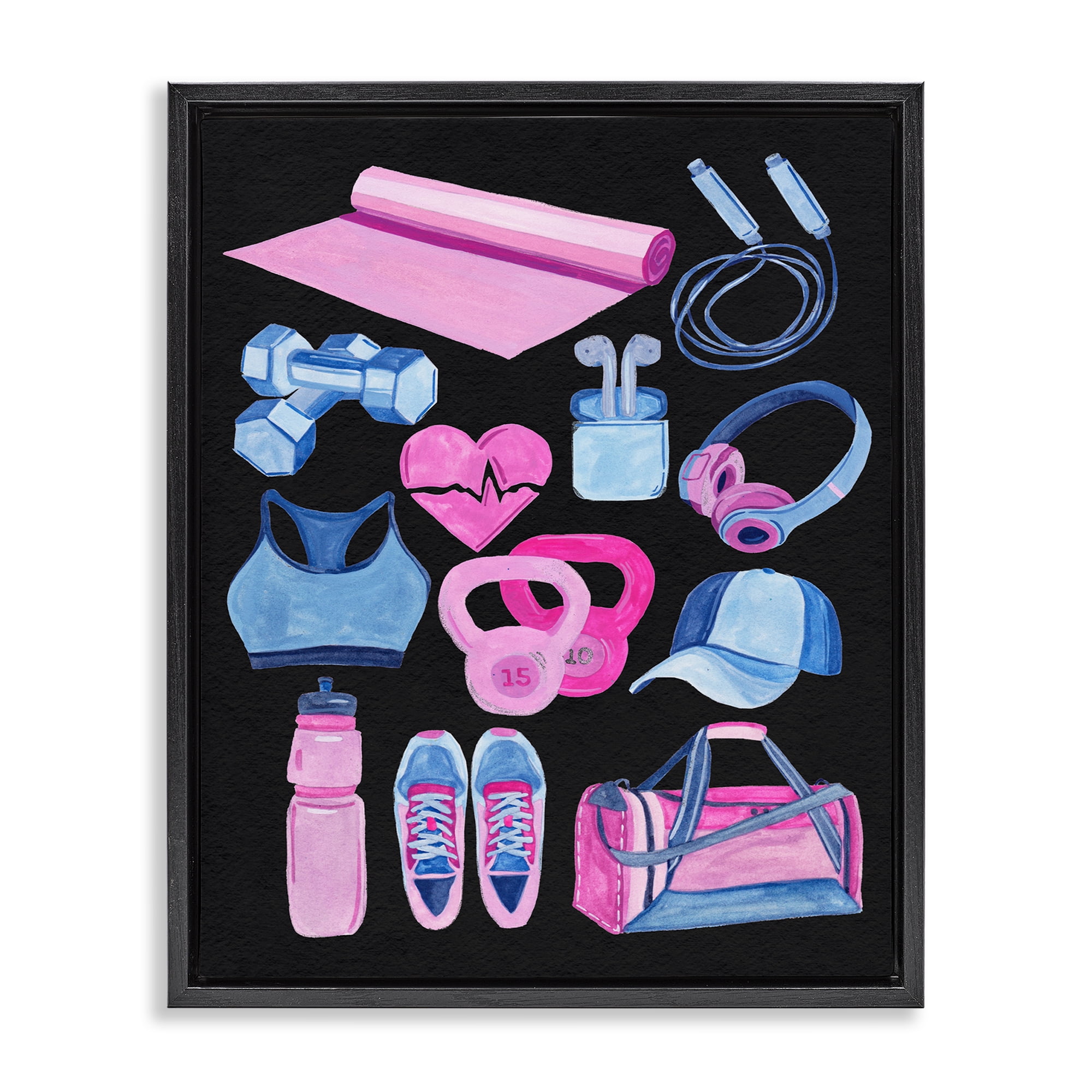 Stupell Industries Bold Workout & Exercise Sports Painting Black Floater Framed Canvas Art Print Wall Art, 25 x 31
