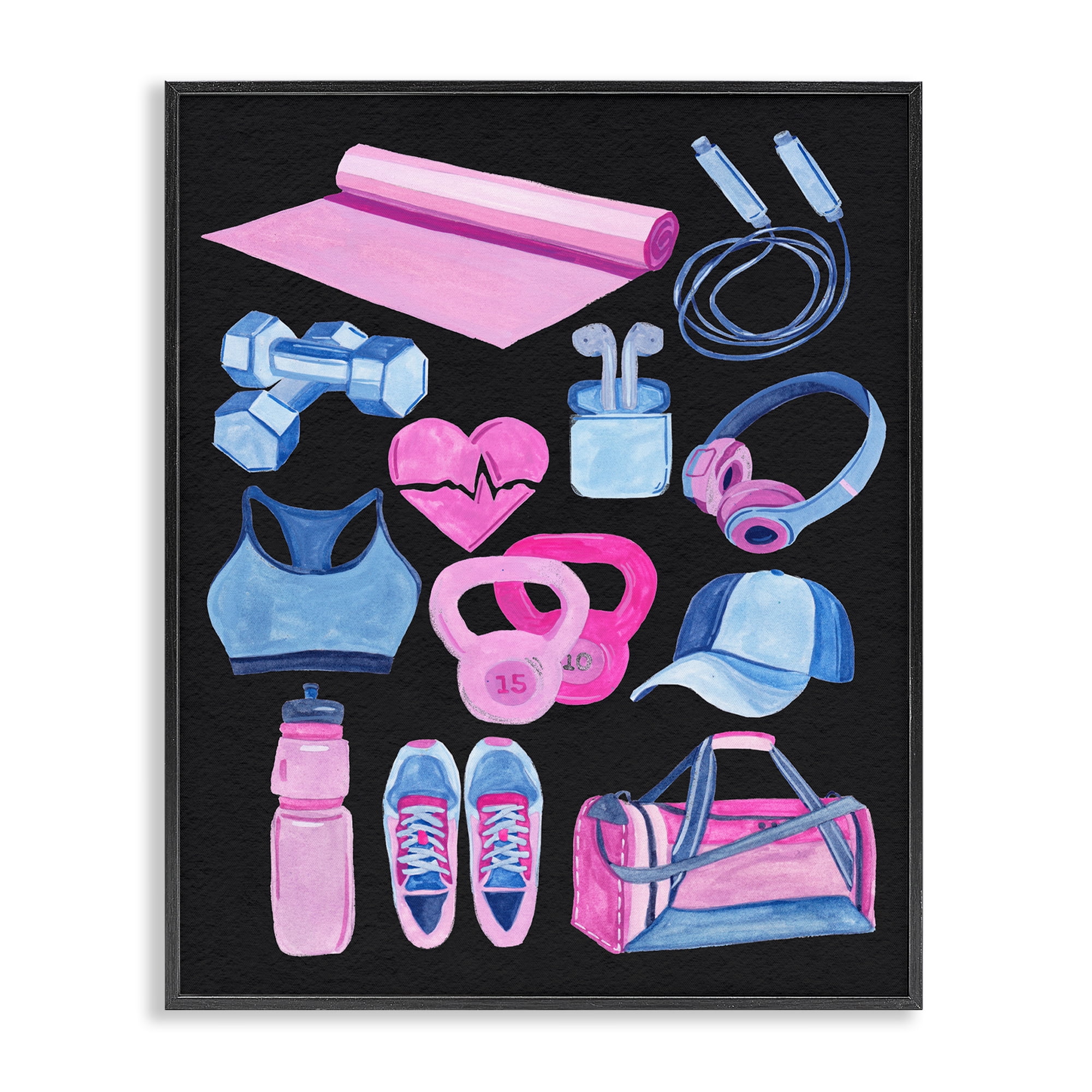 Stupell Industries Bold Workout & Exercise Sports Painting Black Framed Art Print Wall Art, 24 x 30