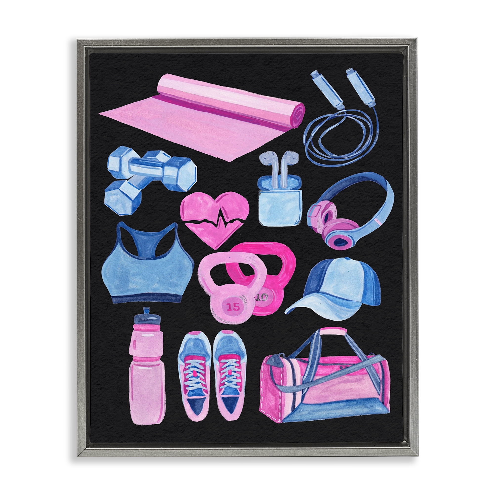 Stupell Industries Bold Workout & Exercise Sports Painting Gray Floater Framed Canvas Art Print Wall Art, 17 x 21