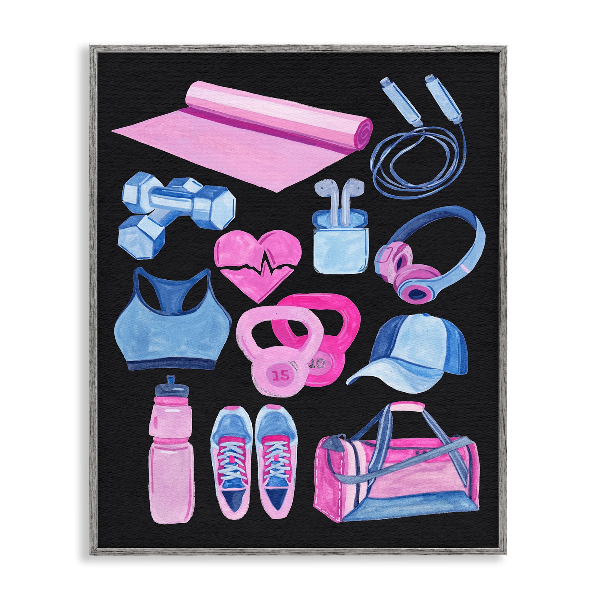 Stupell Industries Bold Workout & Exercise Sports Painting Gray Framed Art Print Wall Art, 16 x 20