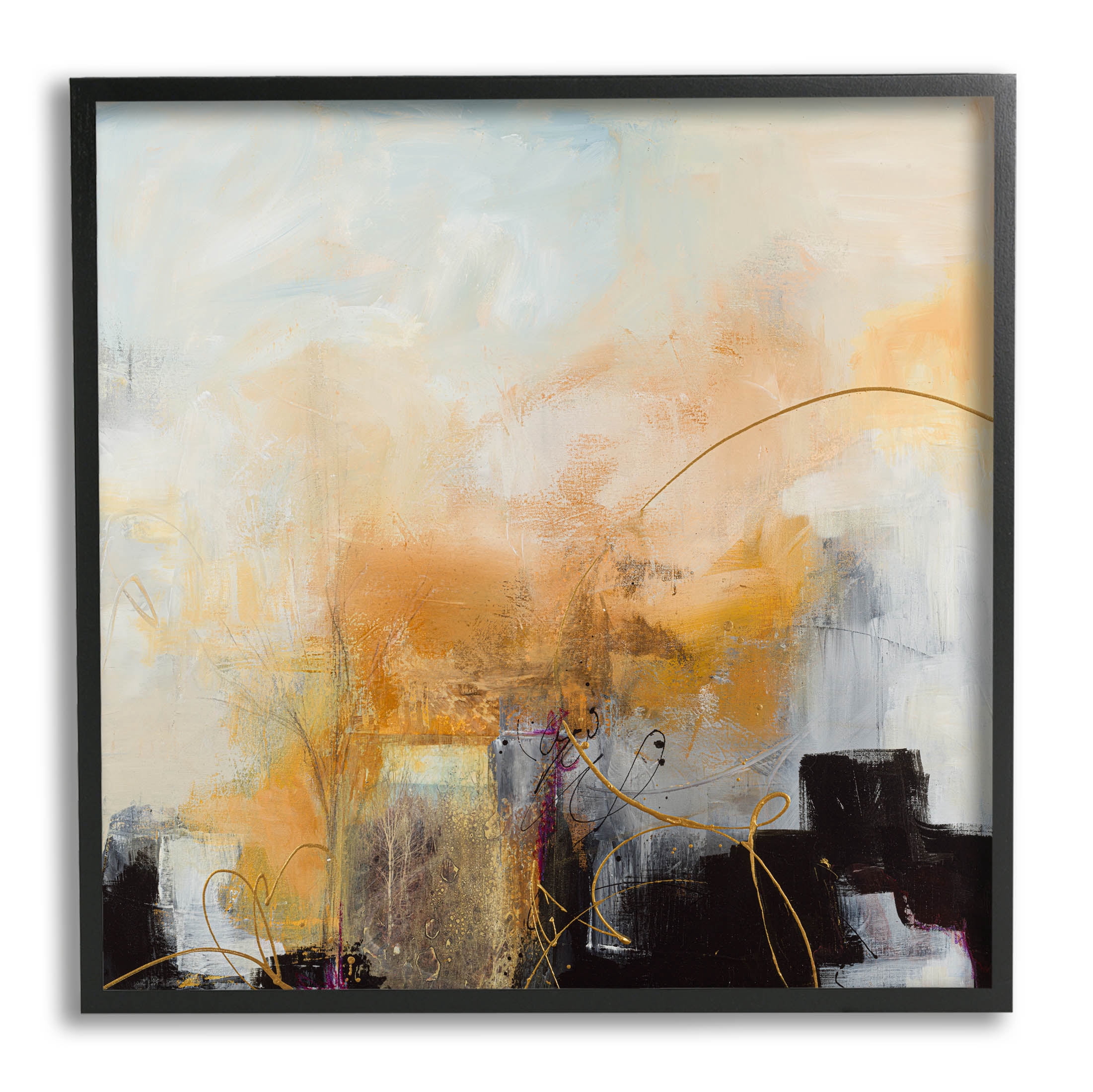 Stupell Industries Bold Yellow Blocked Shapes Painting Black Framed Art Print Wall Art, Design by Ruth Fromstein