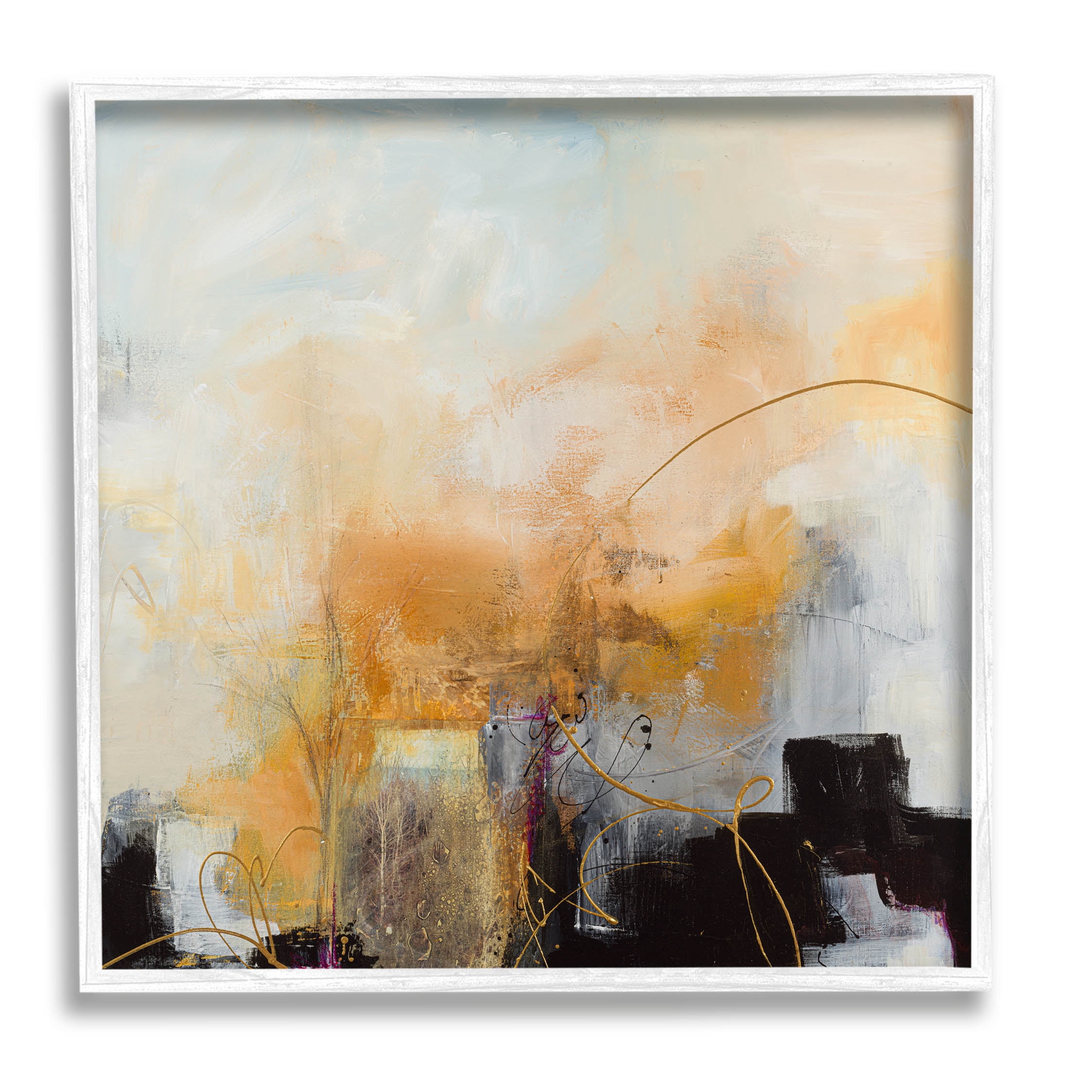 Stupell Industries Bold Yellow Blocked Shapes Painting White Framed Art Print Wall Art, Design by Ruth Fromstein