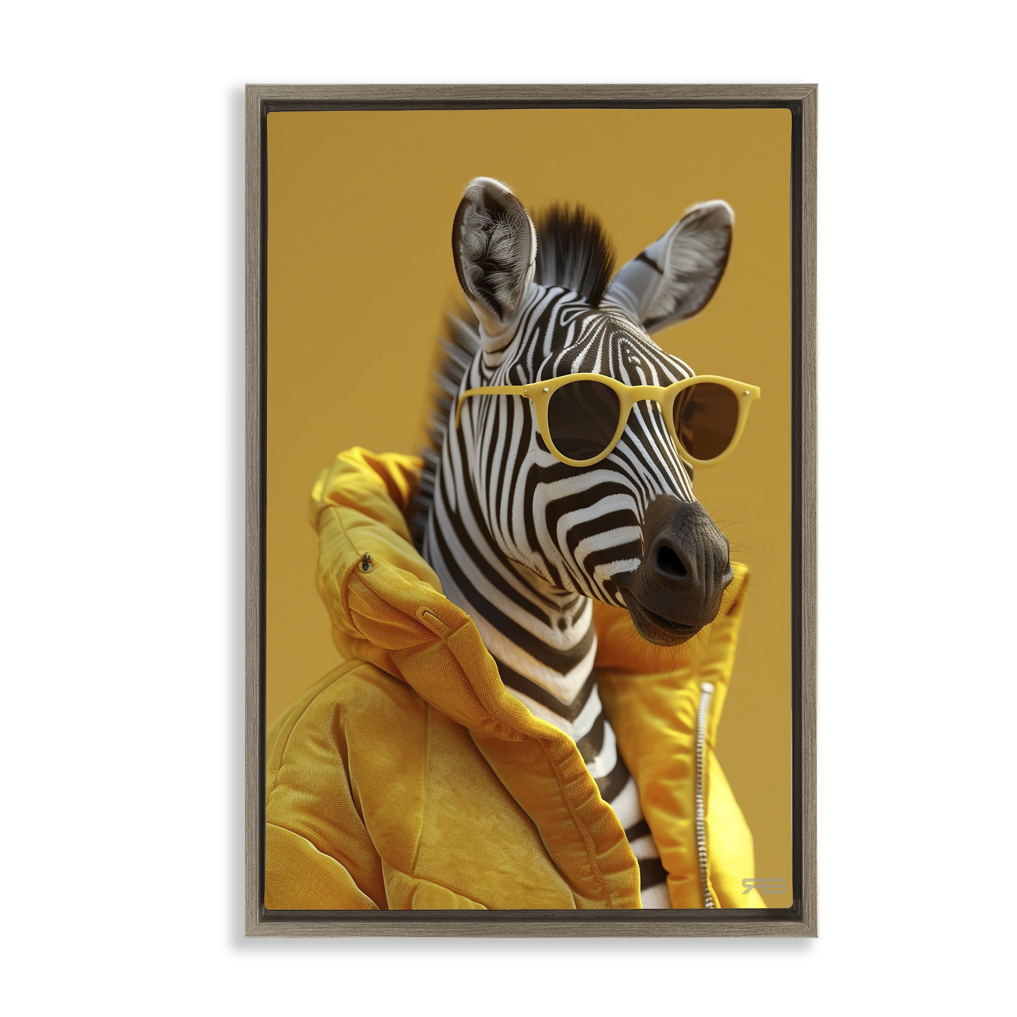 Stupell Industries Bold Zebra in Yellow Animals & Insects Painting Brown Floater Framed Canvas Art Print Wall Art, 17 x 25