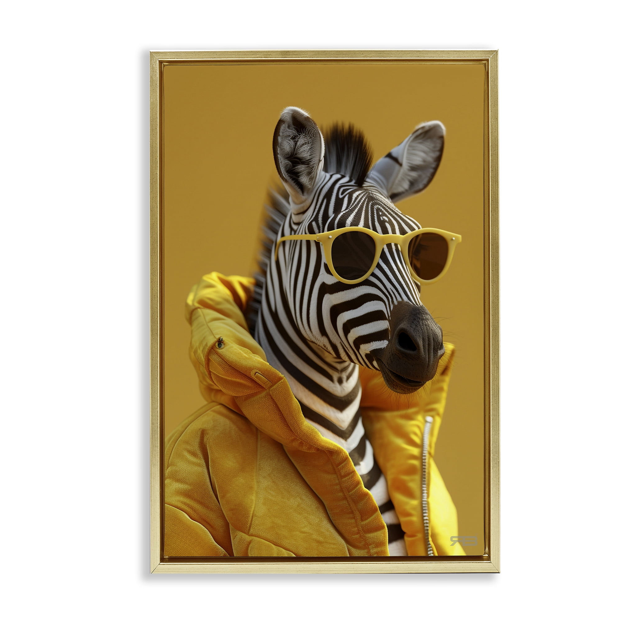 Stupell Industries Bold Zebra in Yellow Animals & Insects Painting Gold Floater Framed Canvas Art Print Wall Art, 17 x 25
