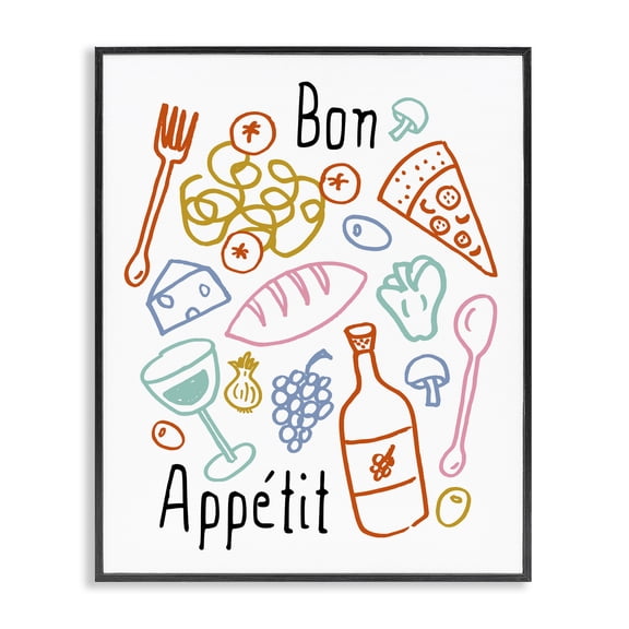 Stupell Industries Bon Appetit Colorful Sketches Black Framed Giclee Art design by Heather Dutton, 20 x 16