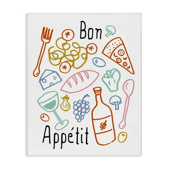 Stupell Industries Bon Appetit Colorful Sketches Canvas Wall Art design by Heather Dutton, 20 x 16