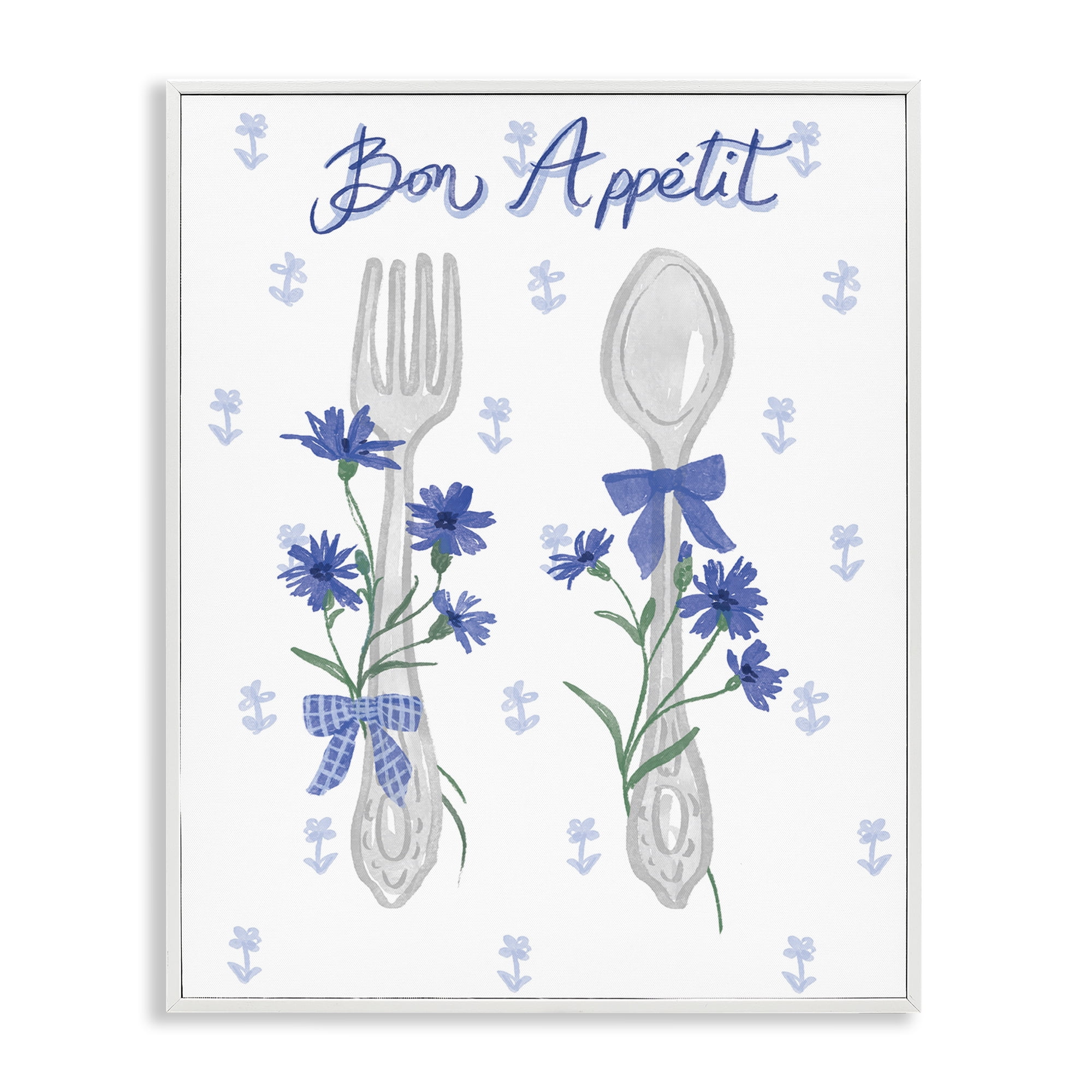 Stupell Industries Bon Appetit Floral Silverware Food & Beverage Painting White Framed Art Print Wall Art, 24 x 30