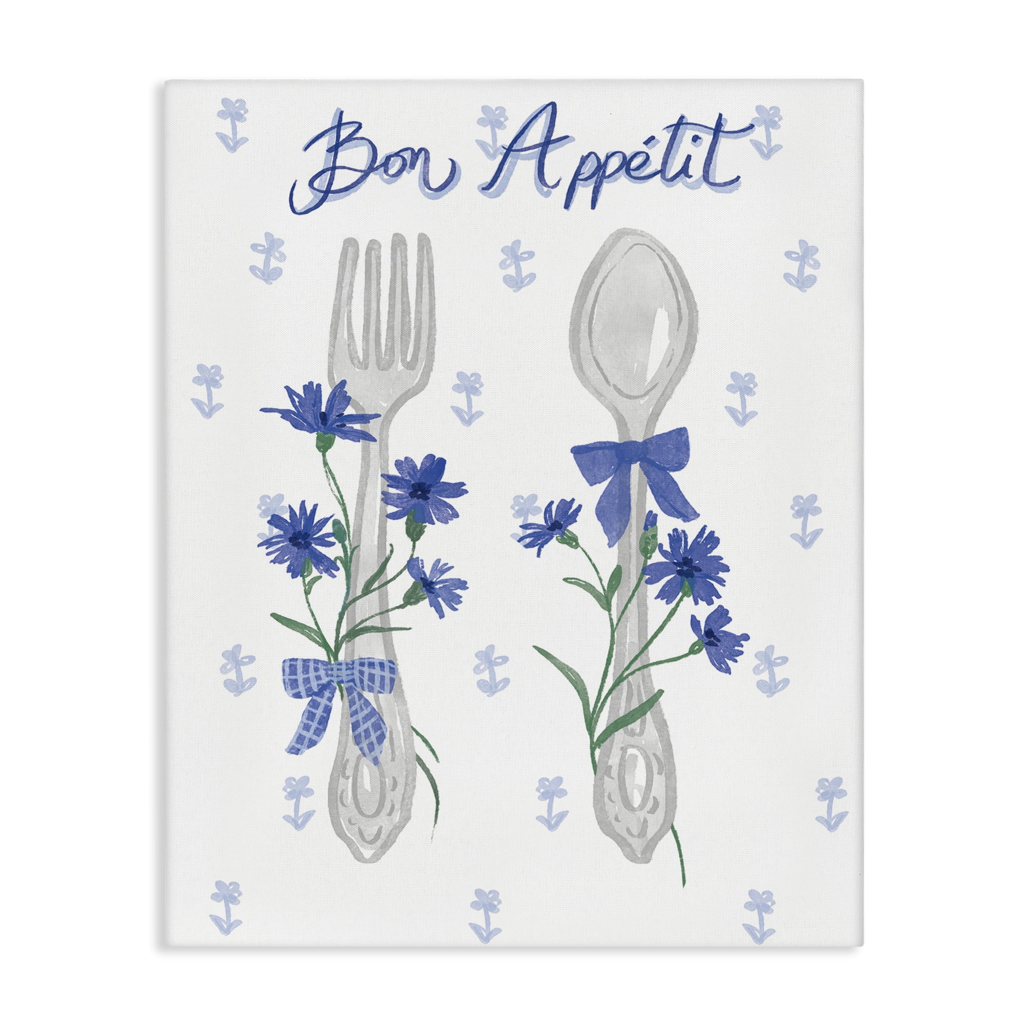 Stupell Industries Bon Appetit Floral Silverware Food & Beverage Painting Wrapped Canvas Art Print Wall Art, 36 x 48