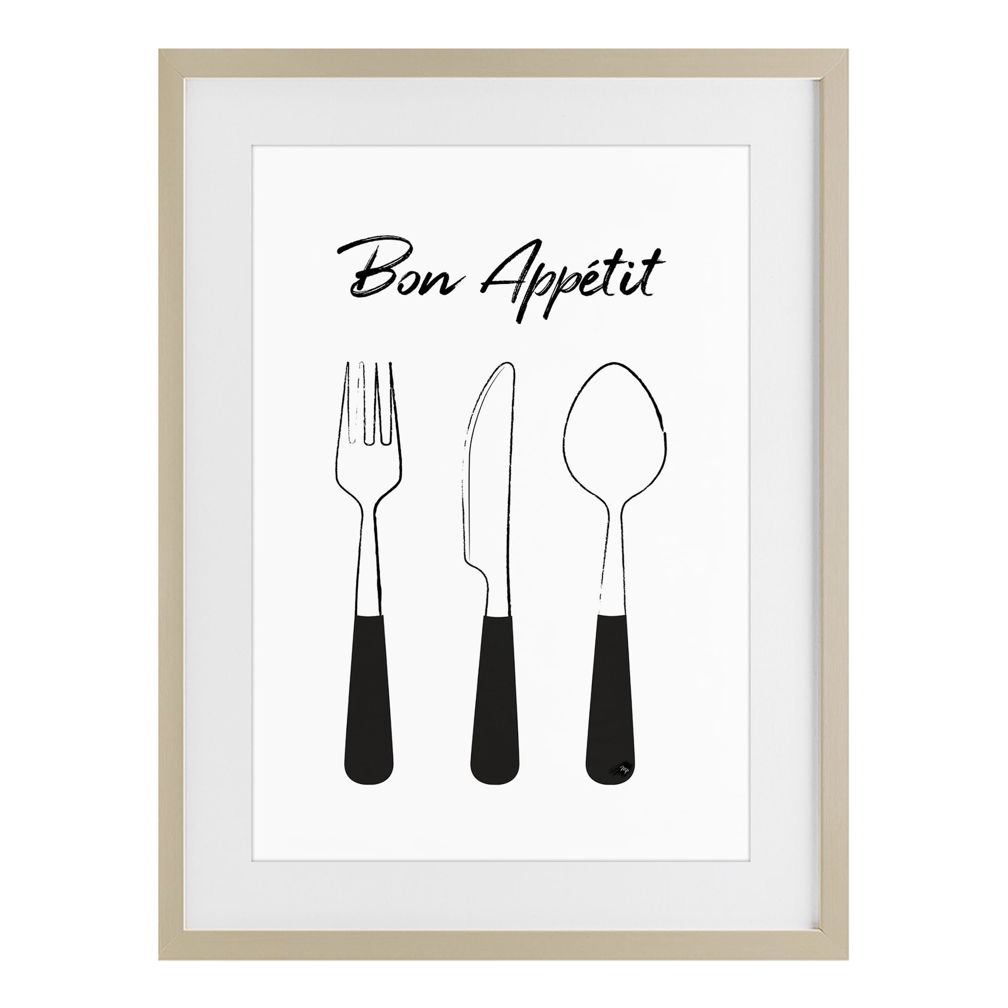 Stupell Industries Bon Appetit Fork Knife Spoon Birch Framed Print Under Glass, design by Martina Pavlova