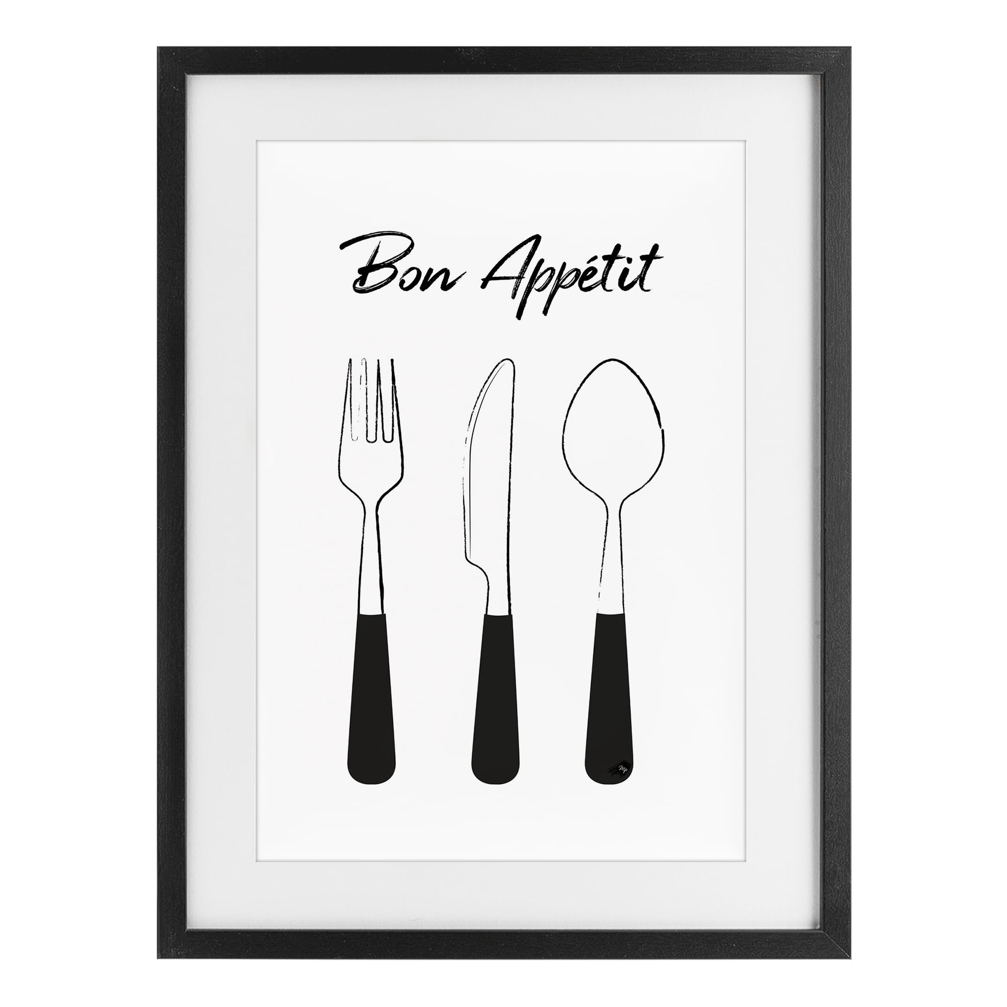 Stupell Industries Bon Appetit Fork Knife Spoon Black Framed Print Under Glass, design by Martina Pavlova
