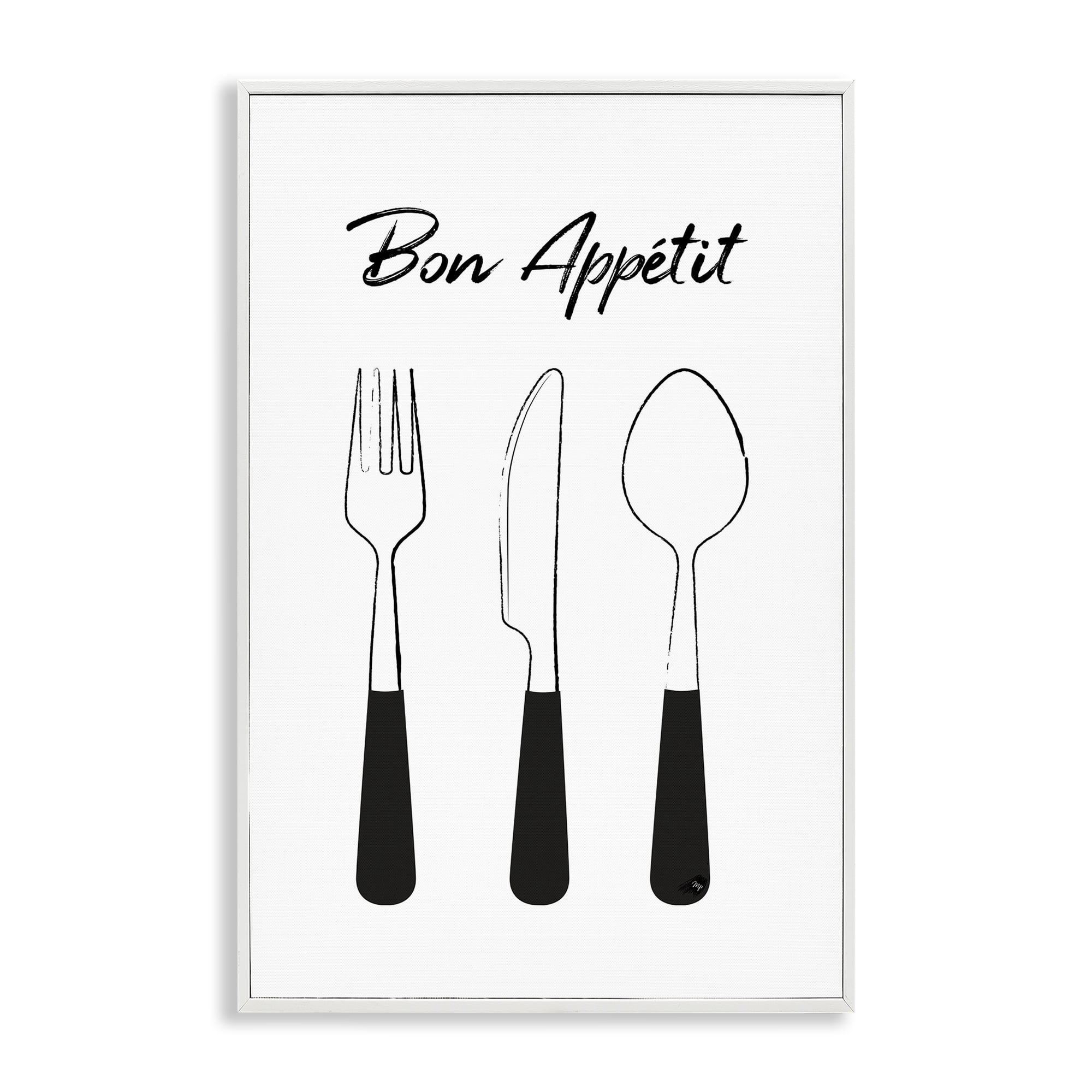 Stupell Industries Bon Appetit Fork Knife Spoon White Framed Giclee Art, design by Martina Pavlova