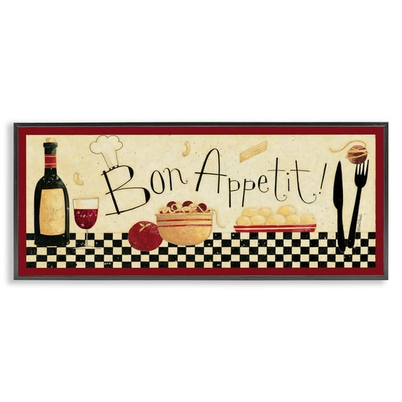 Stupell Industries Bon Appetit Kitchen Graphic Art Black Framed Art Print Wall Art, 10x24, by Dan Dipaolo