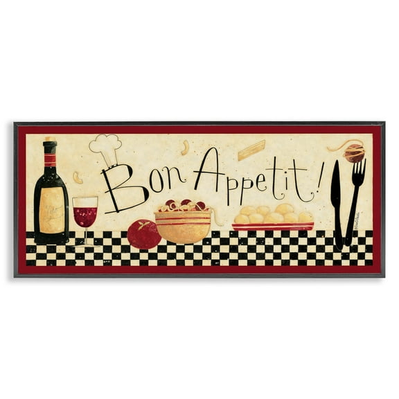 Stupell Industries Bon Appetit Kitchen Graphic Art Black Framed Art Print Wall Art, 13x30, by Dan Dipaolo