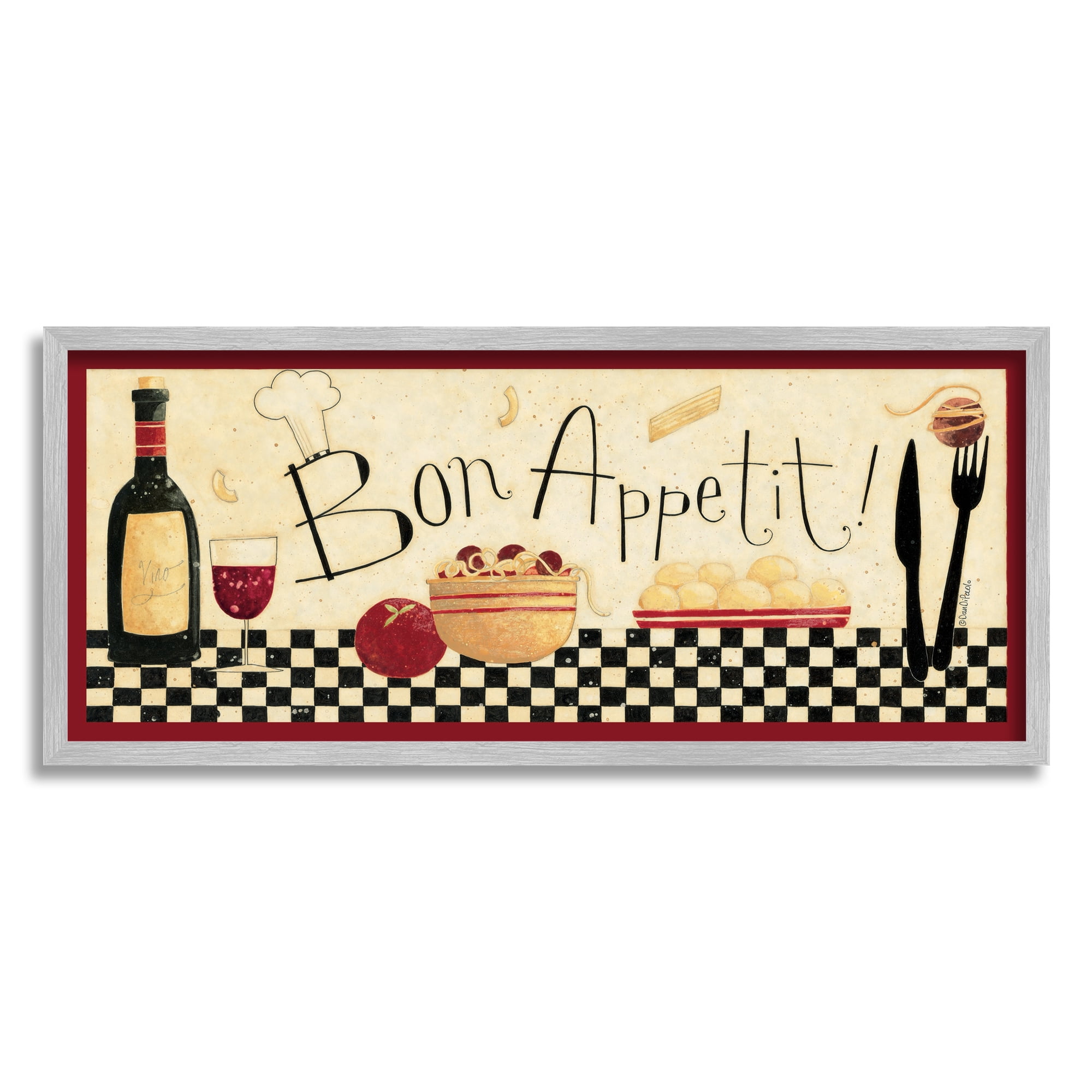 Stupell Industries Bon Appetit Kitchen Graphic Art Gray Framed Art Print Wall Art, 10x24, by Dan Dipaolo