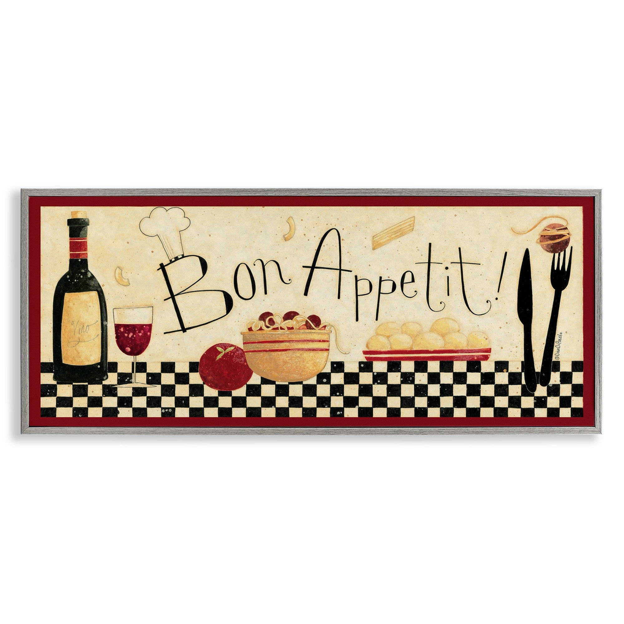 Stupell Industries Bon Appetit Kitchen Graphic Art Gray Framed Art Print Wall Art, 13x30, by Dan Dipaolo